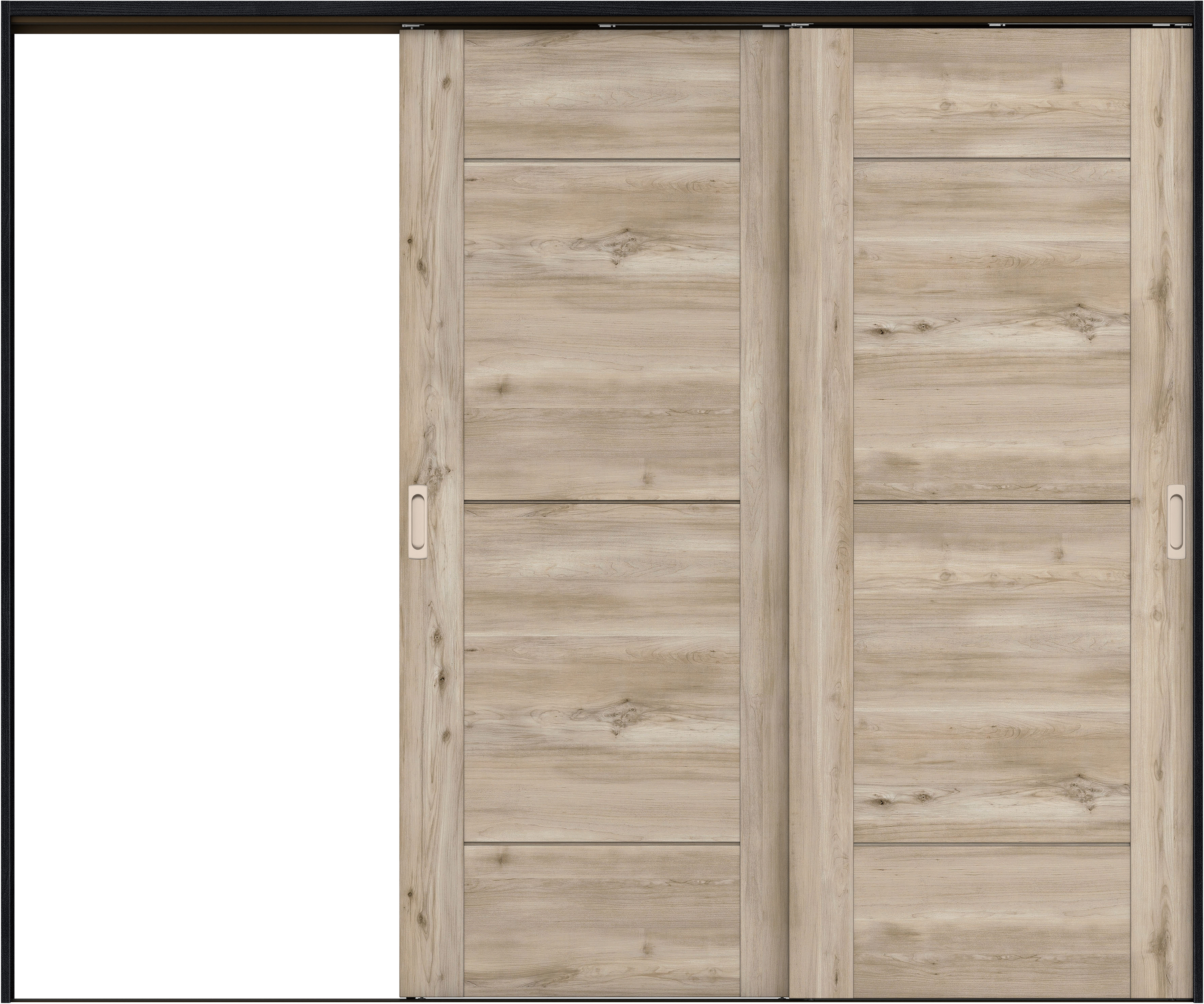 リビングドア　イエリア　吊戸・２枚片引　扉セット　Ｂ９デザイン　２４３７幅用　２０００高　〈スモークグレー柄〉　左引用　錠なし　ラクラクローズ付用