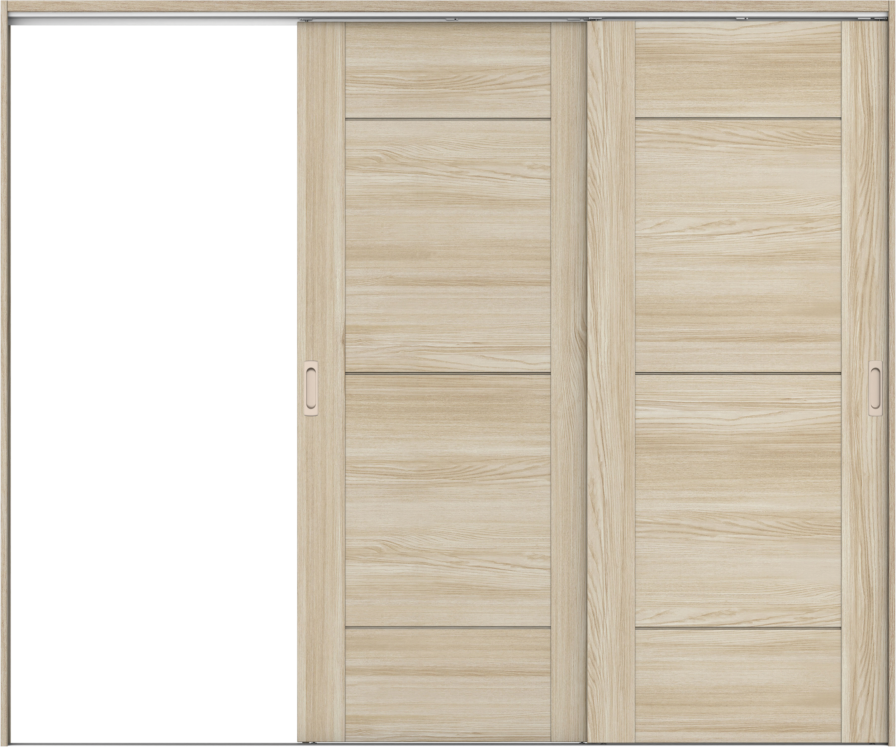リビングドア　イエリア　吊戸・２枚片引　扉セット　Ｂ９デザイン　２４３７幅用　２０００高　〈ソフトグレージュ柄〉　左引用　錠なし　ラクラクローズ付用