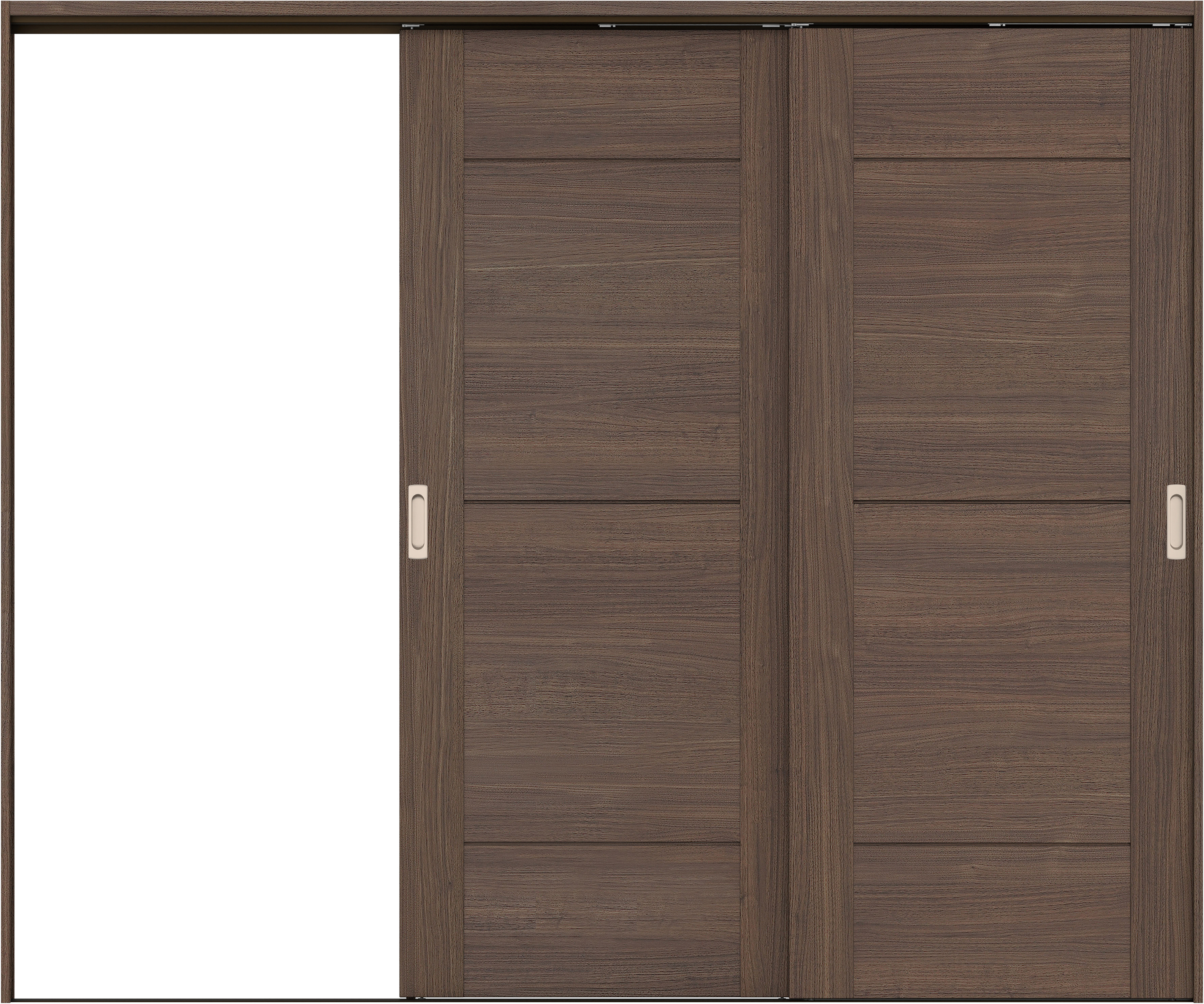 リビングドア　イエリア　吊戸・２枚片引　扉セット　Ｂ９デザイン　２４３７幅用　２０００高　〈ダルブラウン柄〉　左引用　錠なし　ラクラクローズ付用