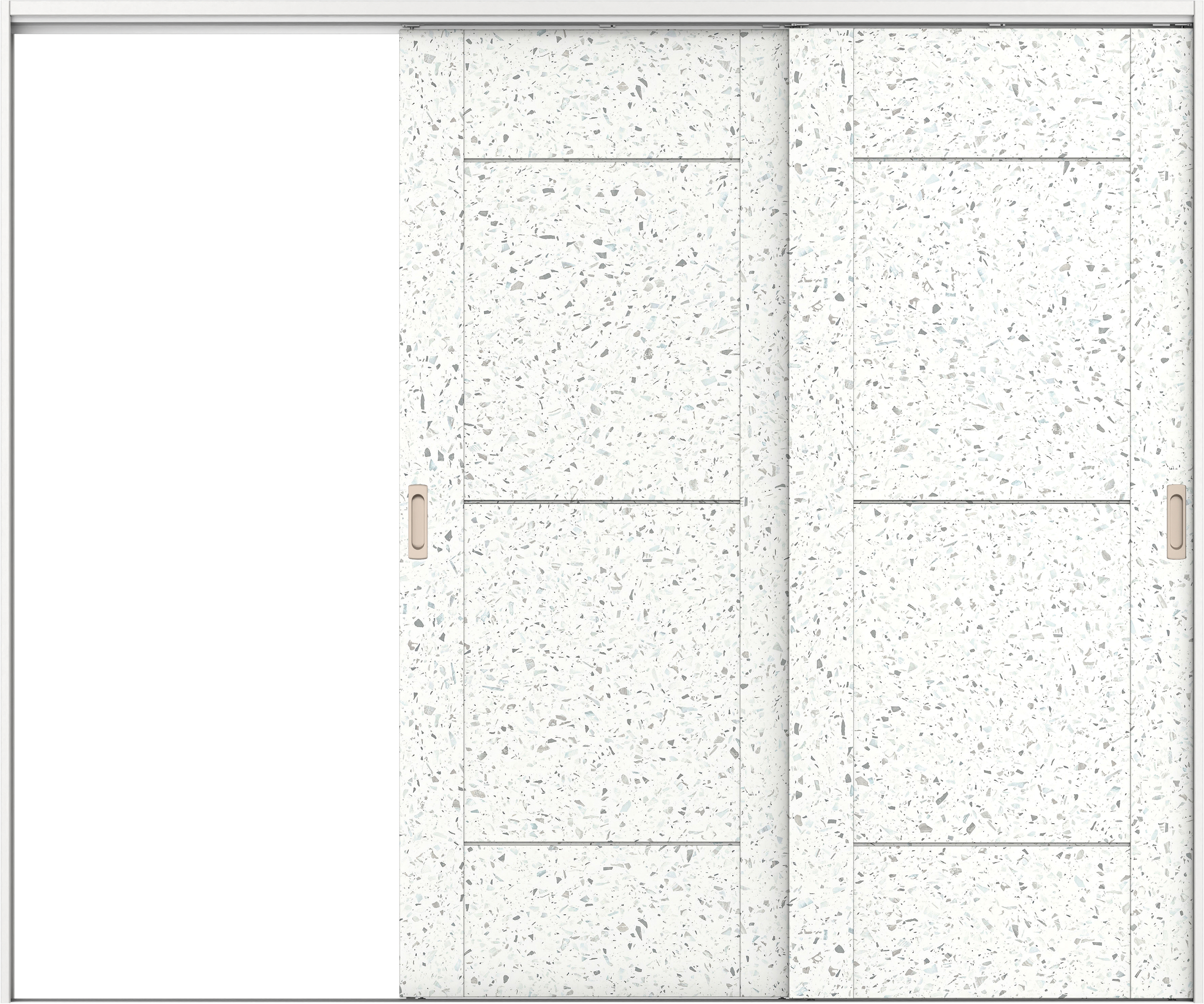 リビングドア　イエリア　吊戸・２枚片引　扉セット　Ｂ９デザイン　２４３７幅用　２０００高　〈テラゾホワイト柄〉　左引用　錠なし　ラクラクローズ付用