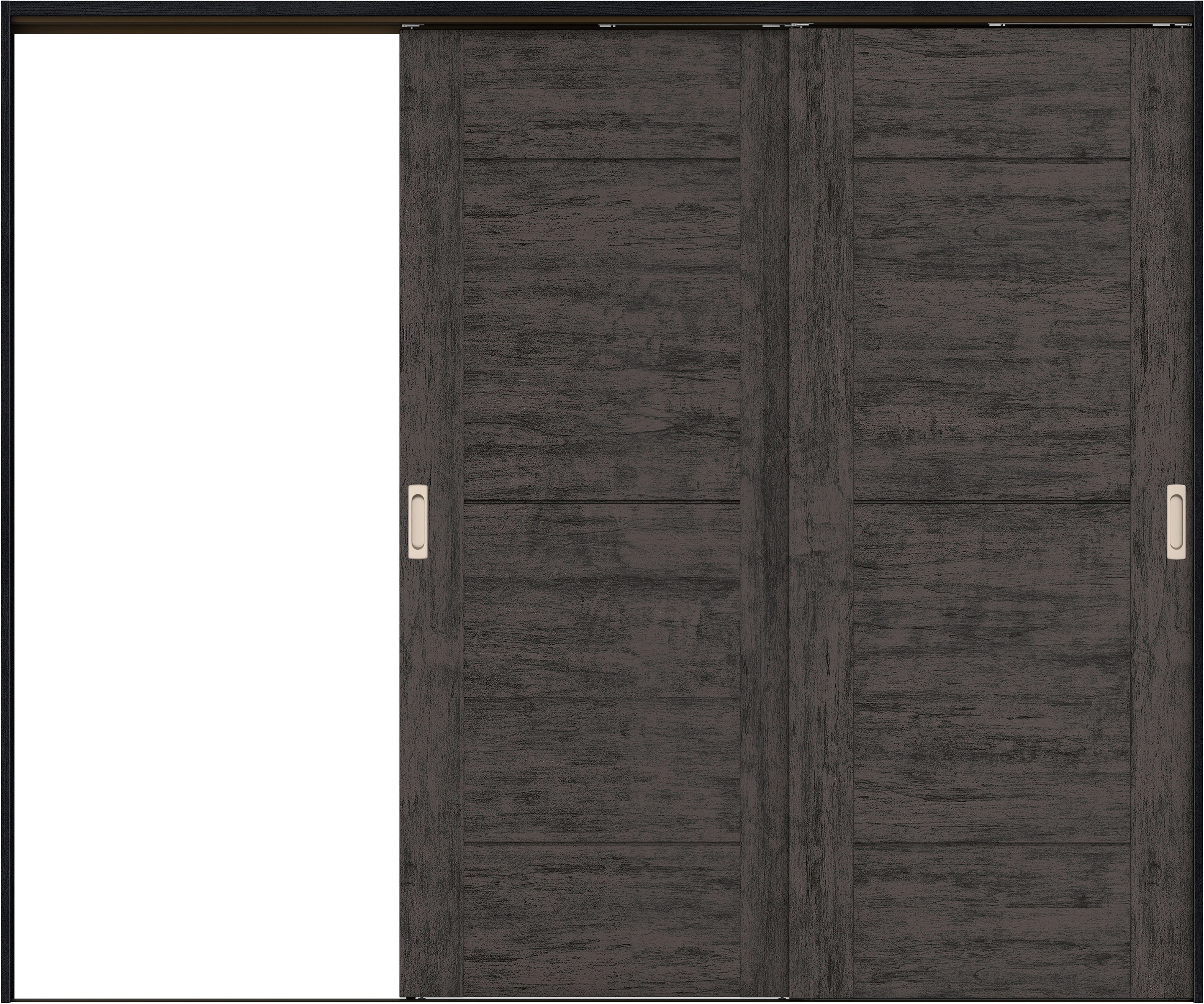 リビングドア　イエリア　吊戸・２枚片引　扉セット　Ｂ９デザイン　２４３７幅用　２０００高　〈ドライブラック柄〉　左引用　錠なし　ラクラクローズ付用