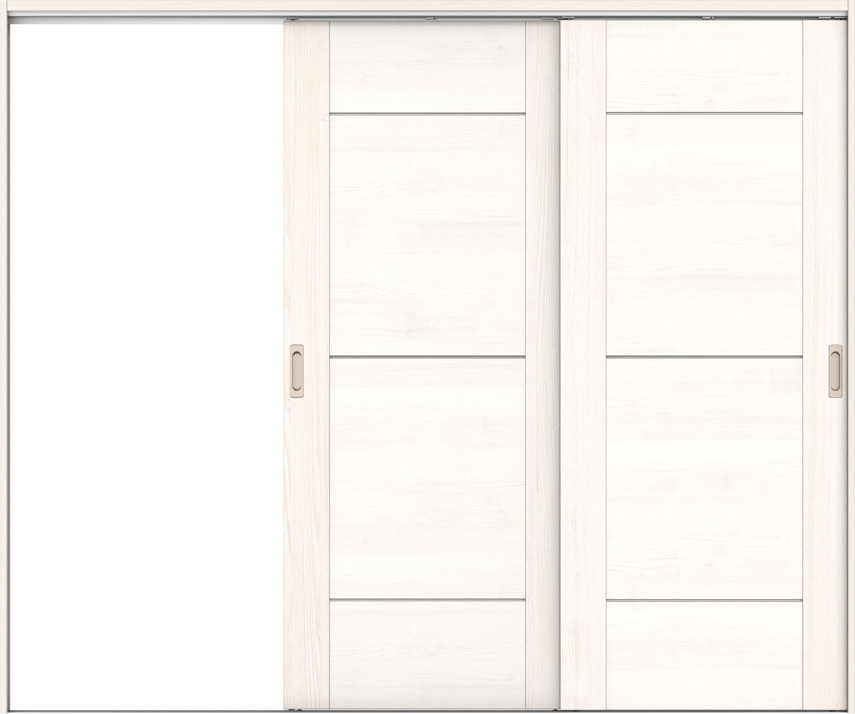 リビングドア　イエリア　吊戸・２枚片引　扉セット　Ｂ９デザイン　２４３７幅用　２０００高　〈ネオホワイト柄〉　左引用　錠なし　ラクラクローズ付用