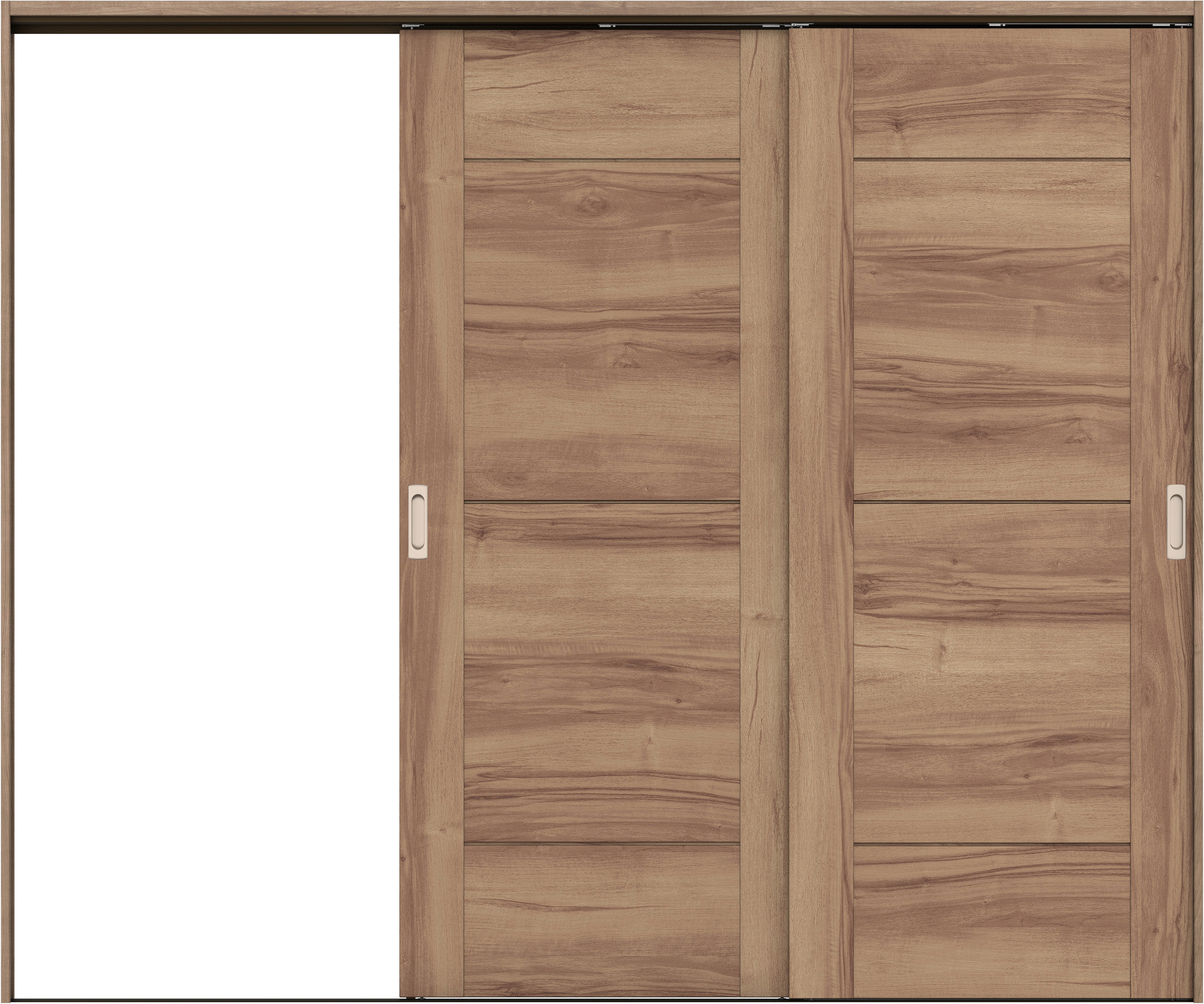 リビングドア　イエリア　吊戸・２枚片引　扉セット　Ｂ９デザイン　２４３７幅用　２０００高　〈バームブラウン柄〉　左引用　錠なし　ラクラクローズ付用