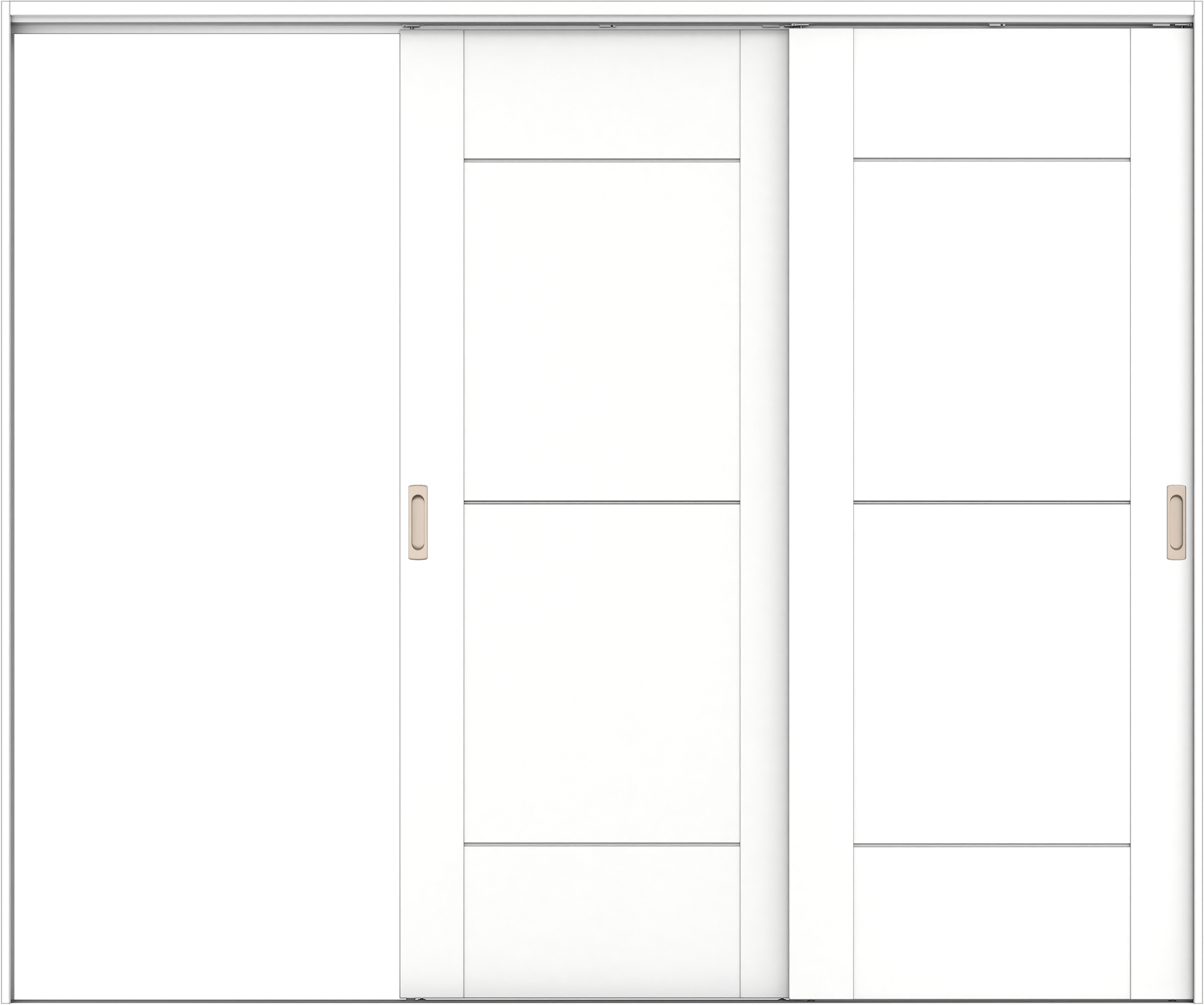 リビングドア　イエリア　吊戸・２枚片引　扉セット　Ｂ９デザイン　２４３７幅用　２０００高　〈パウダーホワイト柄〉　左引用　錠なし　ラクラクローズ付用