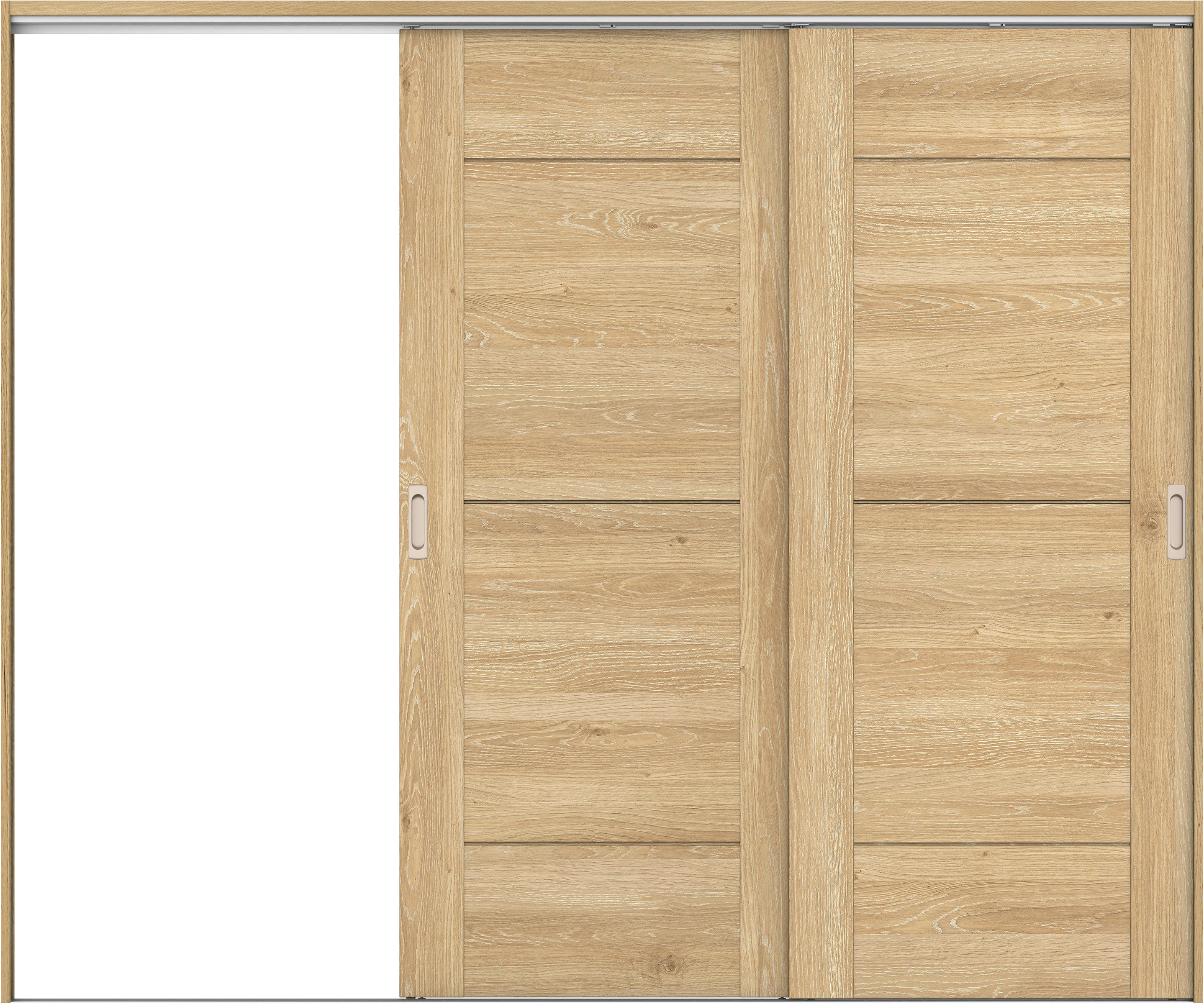 リビングドア　イエリア　吊戸・２枚片引　扉セット　Ｂ９デザイン　２４３７幅用　２０００高　〈ミルキーオーカー柄〉　左引用　錠なし　ラクラクローズ付用