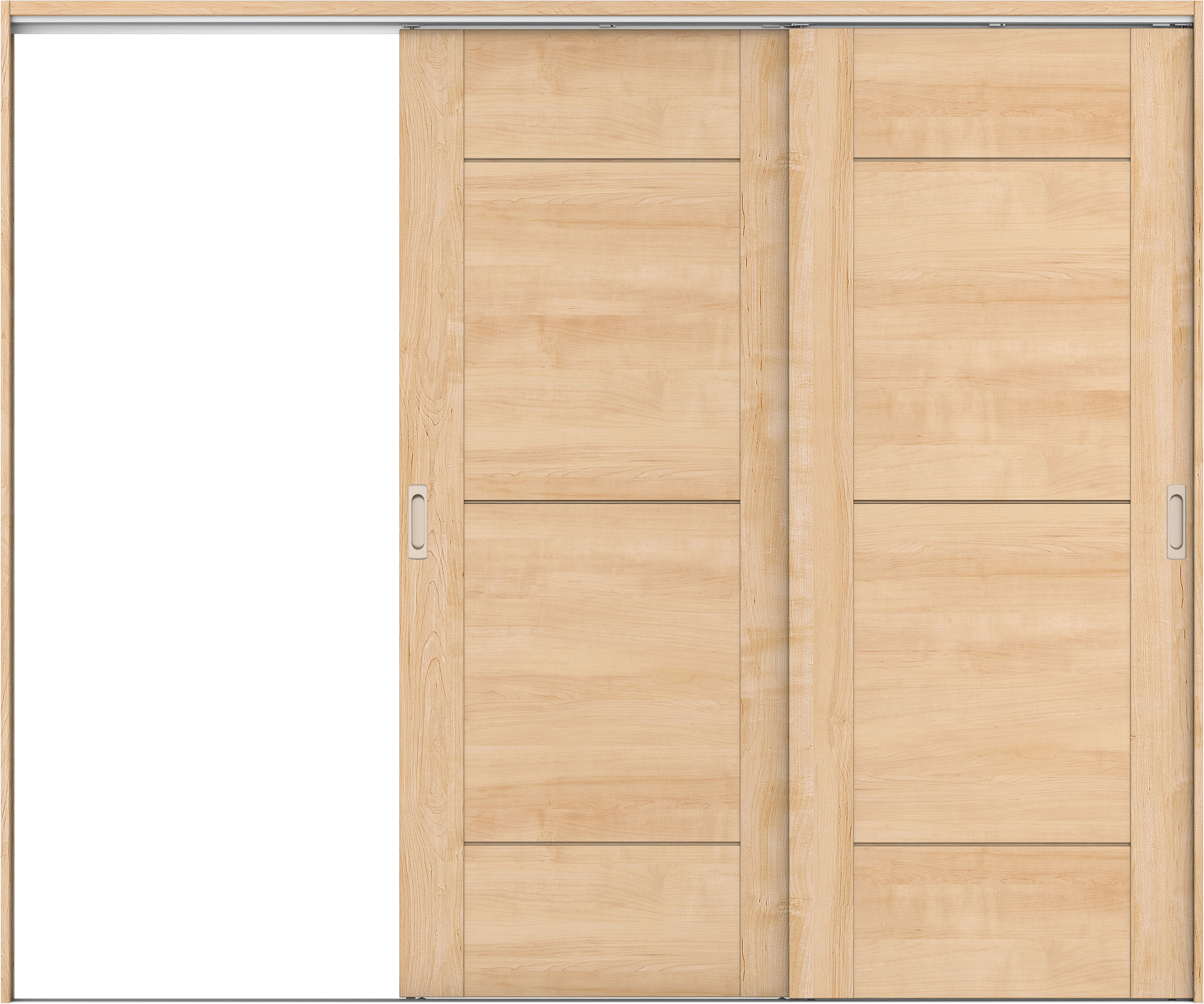 リビングドア　イエリア　吊戸・２枚片引　扉セット　Ｂ９デザイン　２４３７幅用　２０００高　〈ミルベージュ柄〉　左引用　錠なし　ラクラクローズ付用