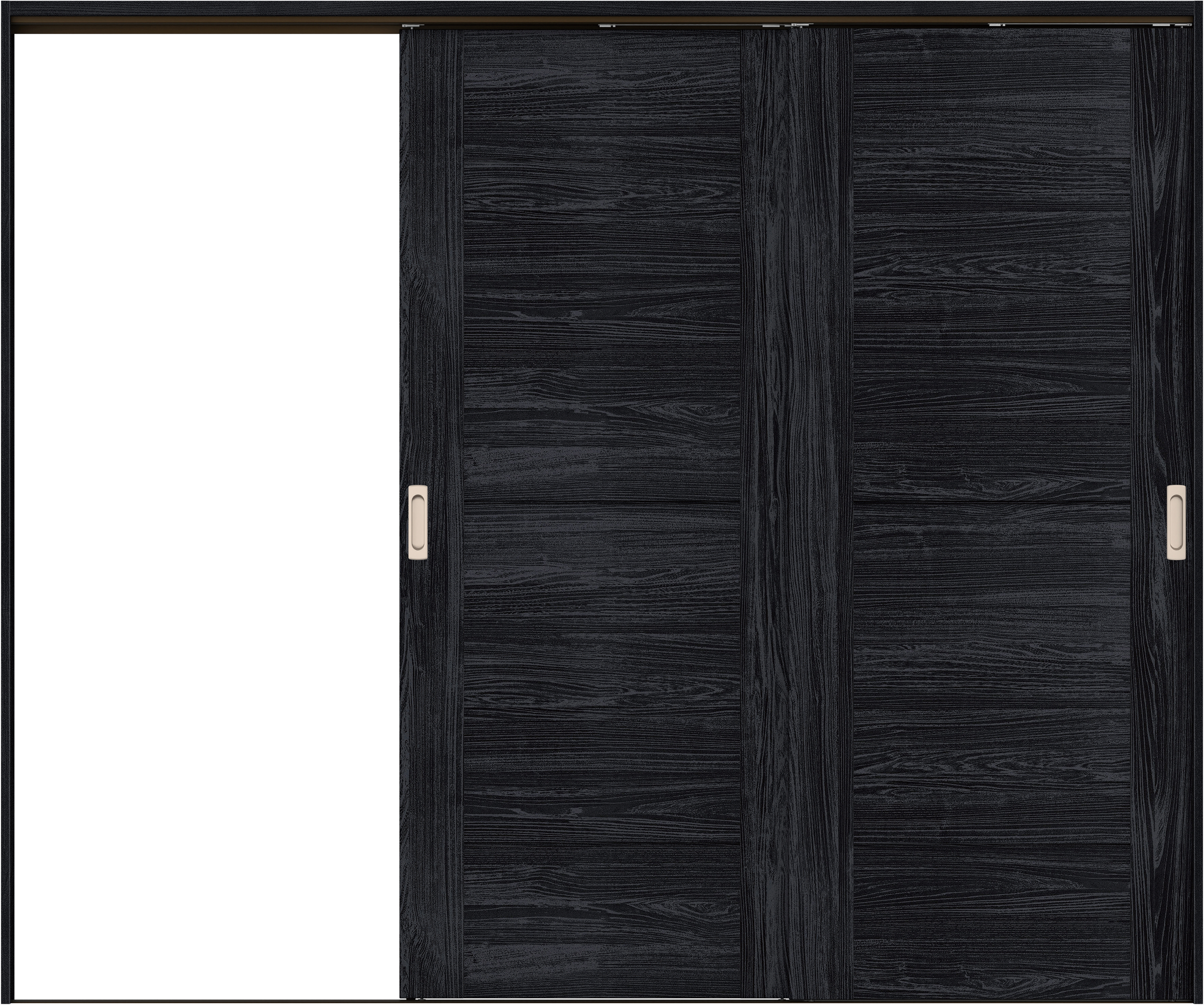 リビングドア　イエリア　吊戸・２枚片引　扉セット　Ｂ９デザイン　２４３７幅用　２０００高　〈モスブラック柄〉　左引用　錠なし　ラクラクローズ付用