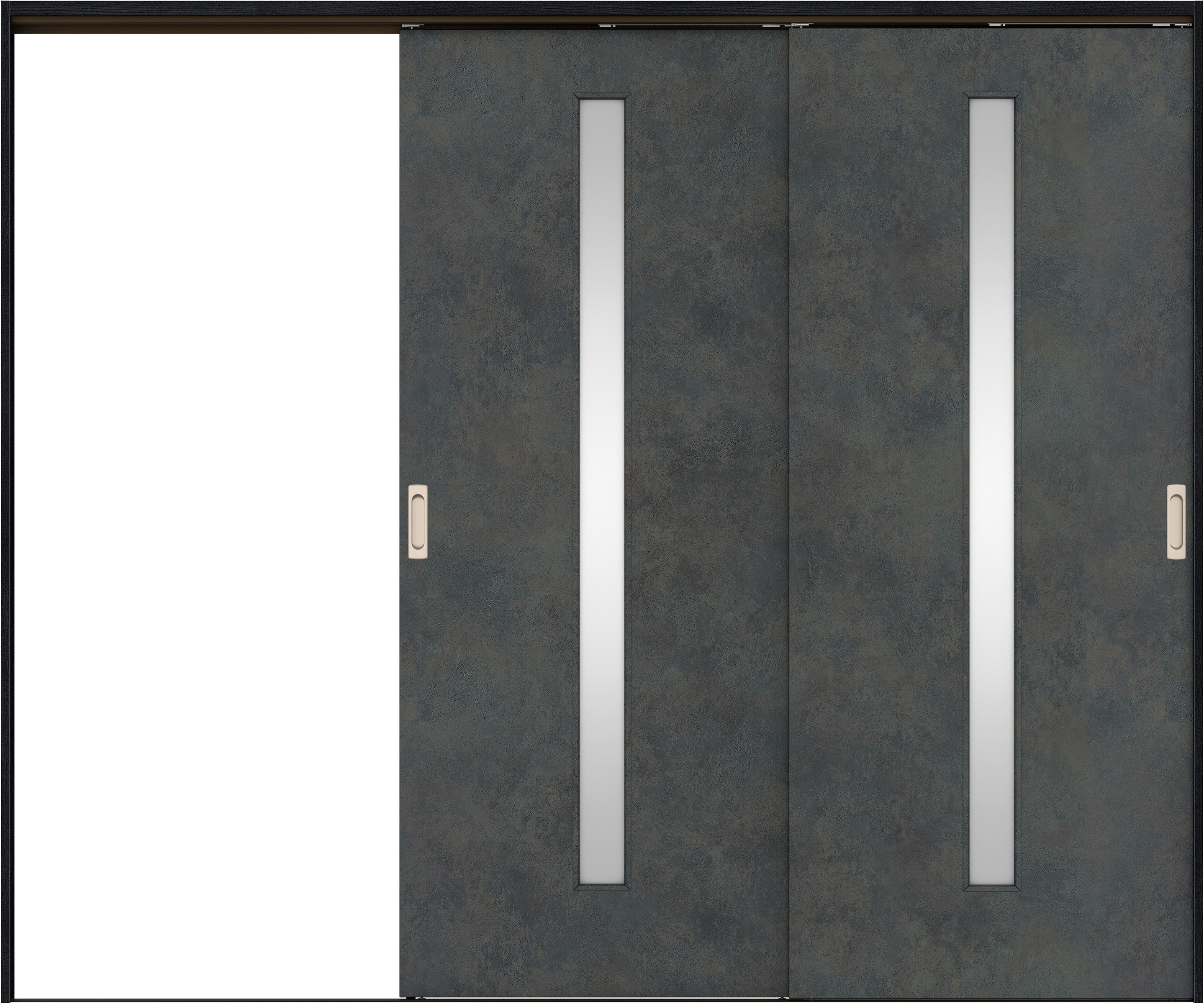 リビングドア　イエリア　吊戸・２枚片引　扉セット　Ｃ４デザイン　２４３７幅用　２０００高　〈アイアンブラック柄〉　左引用　錠なし　ラクラクローズ付用