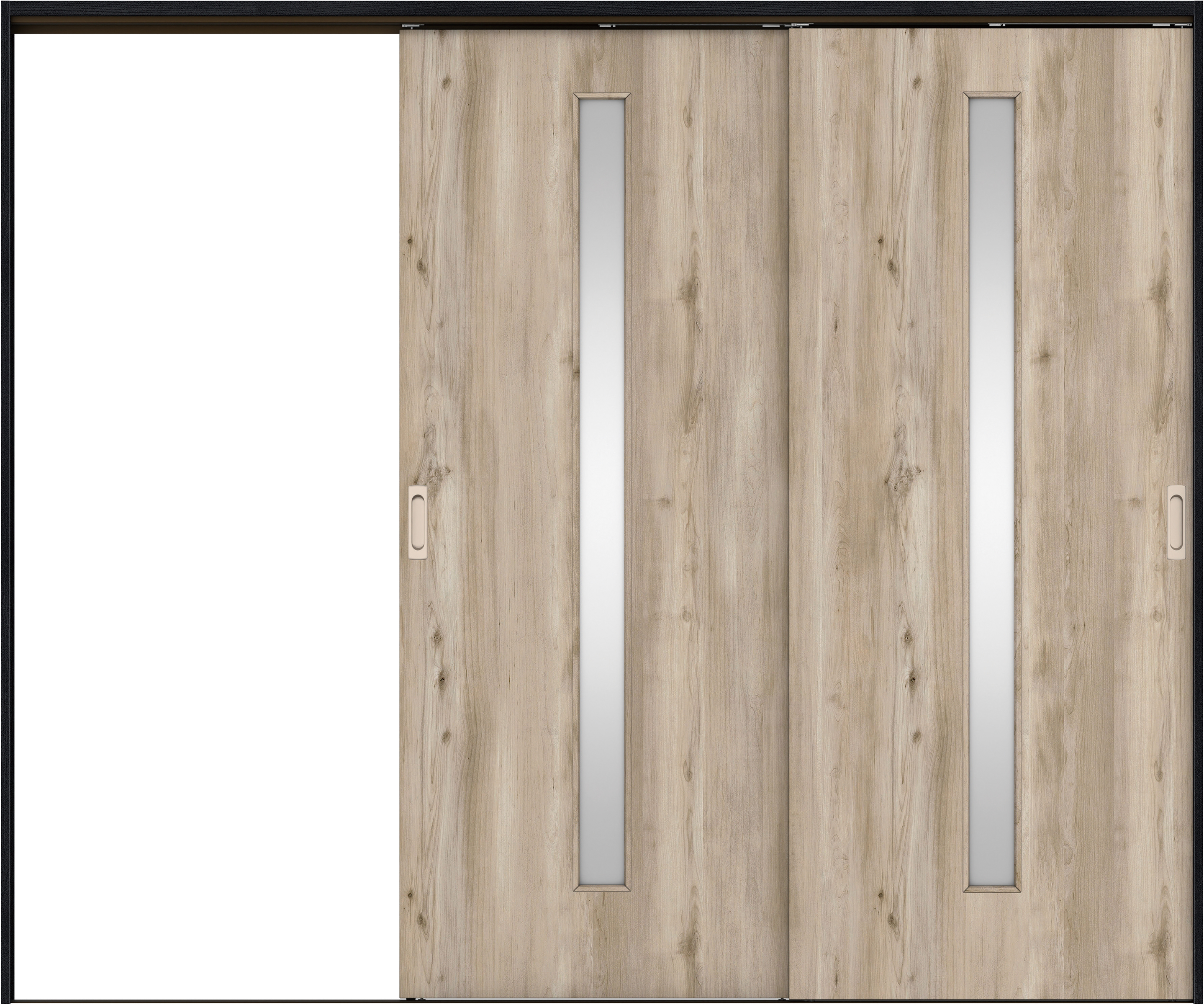 リビングドア　イエリア　吊戸・２枚片引　扉セット　Ｃ４デザイン　２４３７幅用　２０００高　〈スモークグレー柄〉　左引用　錠なし　ラクラクローズ付用