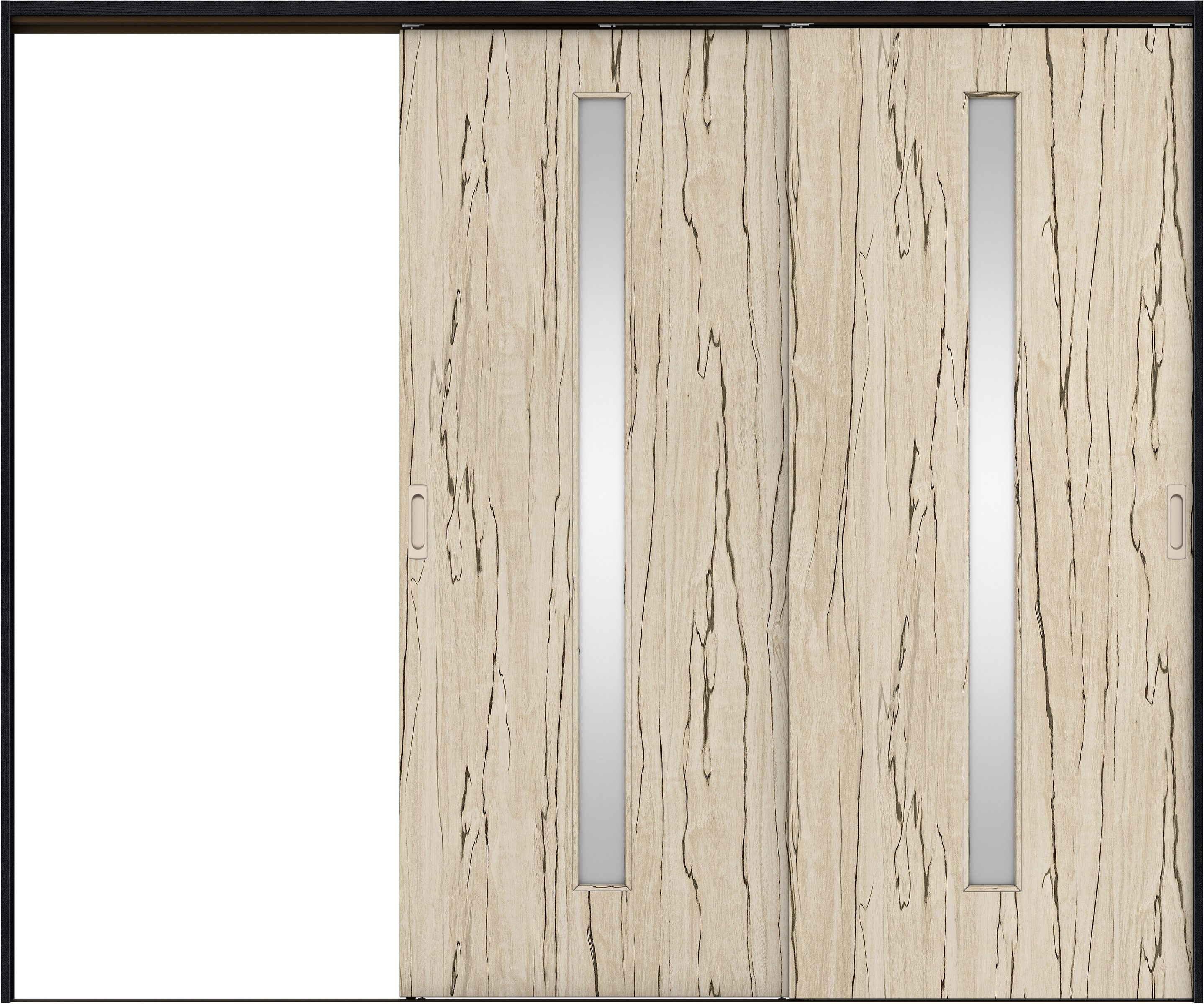 リビングドア　イエリア　吊戸・２枚片引　扉セット　Ｃ４デザイン　２４３７幅用　２０００高　〈スロウベージュ柄〉　左引用　錠なし　ラクラクローズ付用