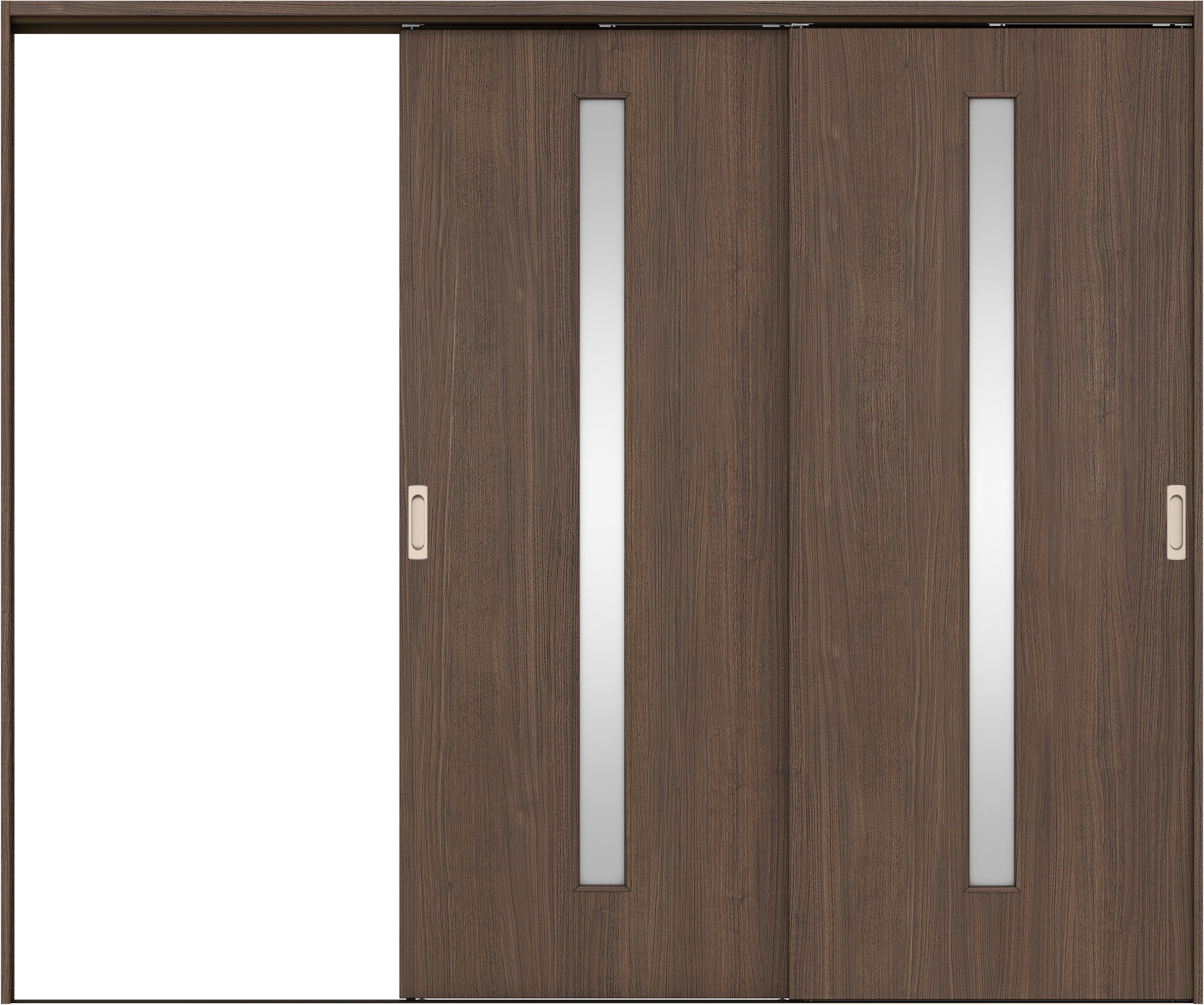 リビングドア　イエリア　吊戸・２枚片引　扉セット　Ｃ４デザイン　２４３７幅用　２０００高　〈ダルブラウン柄〉　左引用　錠なし　ラクラクローズ付用