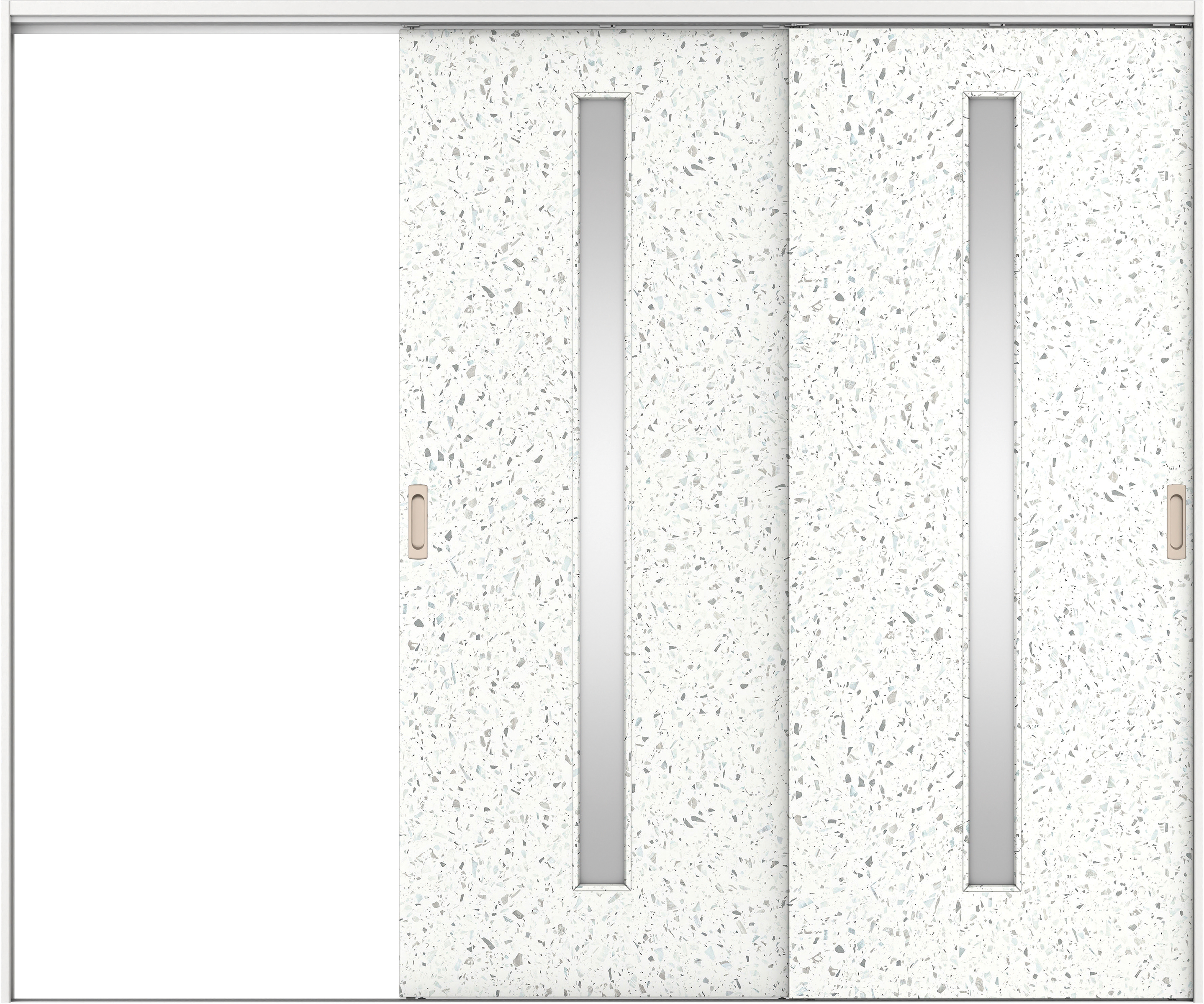 リビングドア　イエリア　吊戸・２枚片引　扉セット　Ｃ４デザイン　２４３７幅用　２０００高　〈テラゾホワイト柄〉　左引用　錠なし　ラクラクローズ付用