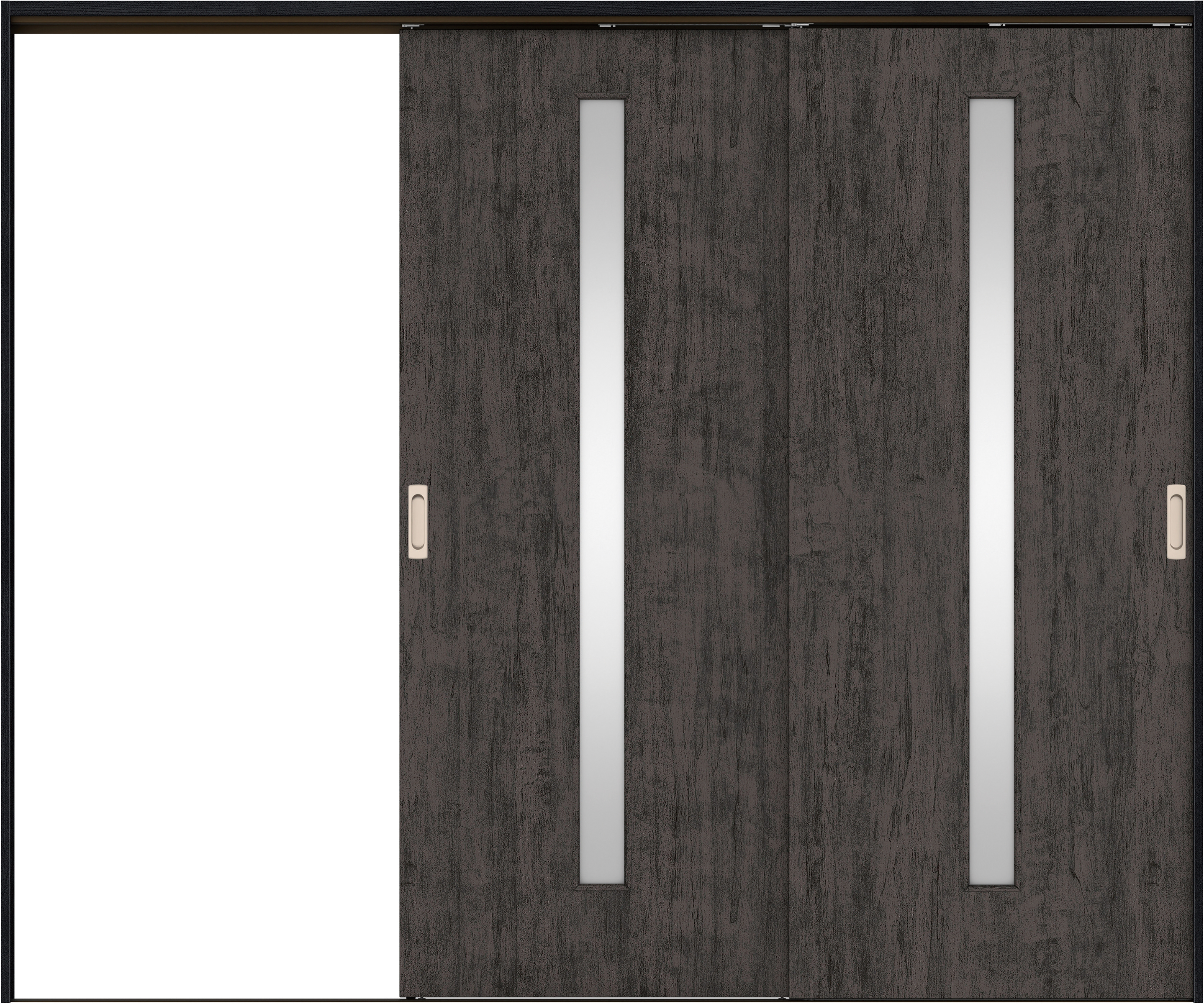 リビングドア　イエリア　吊戸・２枚片引　扉セット　Ｃ４デザイン　２４３７幅用　２０００高　〈ドライブラック柄〉　左引用　錠なし　ラクラクローズ付用