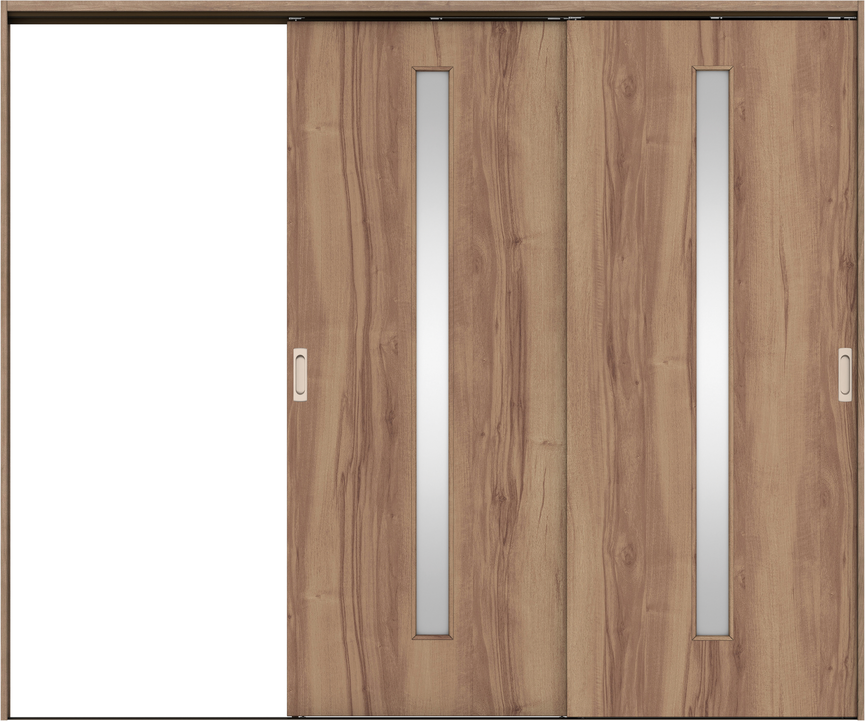 リビングドア　イエリア　吊戸・２枚片引　扉セット　Ｃ４デザイン　２４３７幅用　２０００高　〈バームブラウン柄〉　左引用　錠なし　ラクラクローズ付用