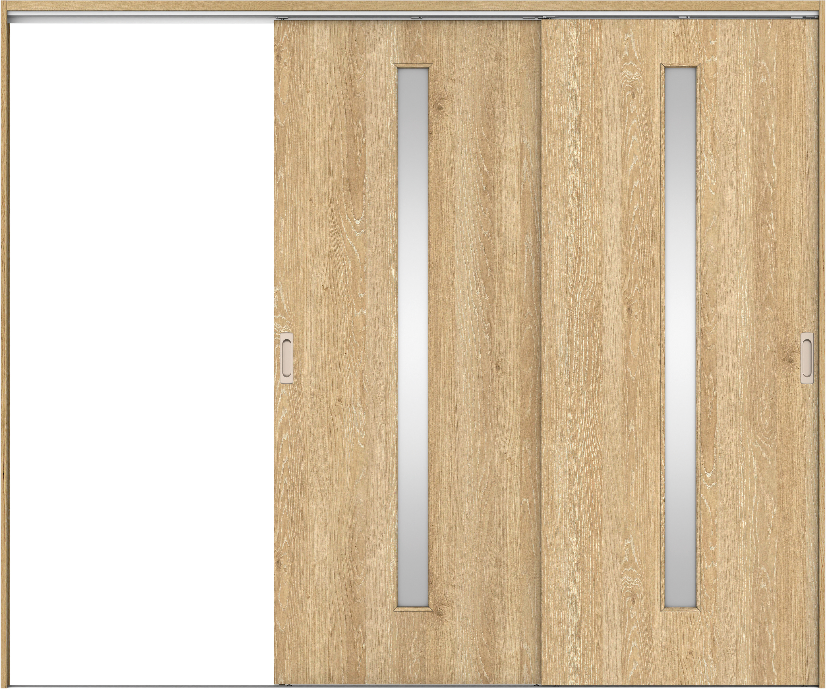 リビングドア　イエリア　吊戸・２枚片引　扉セット　Ｃ４デザイン　２４３７幅用　２０００高　〈ミルキーオーカー柄〉　左引用　錠なし　ラクラクローズ付用
