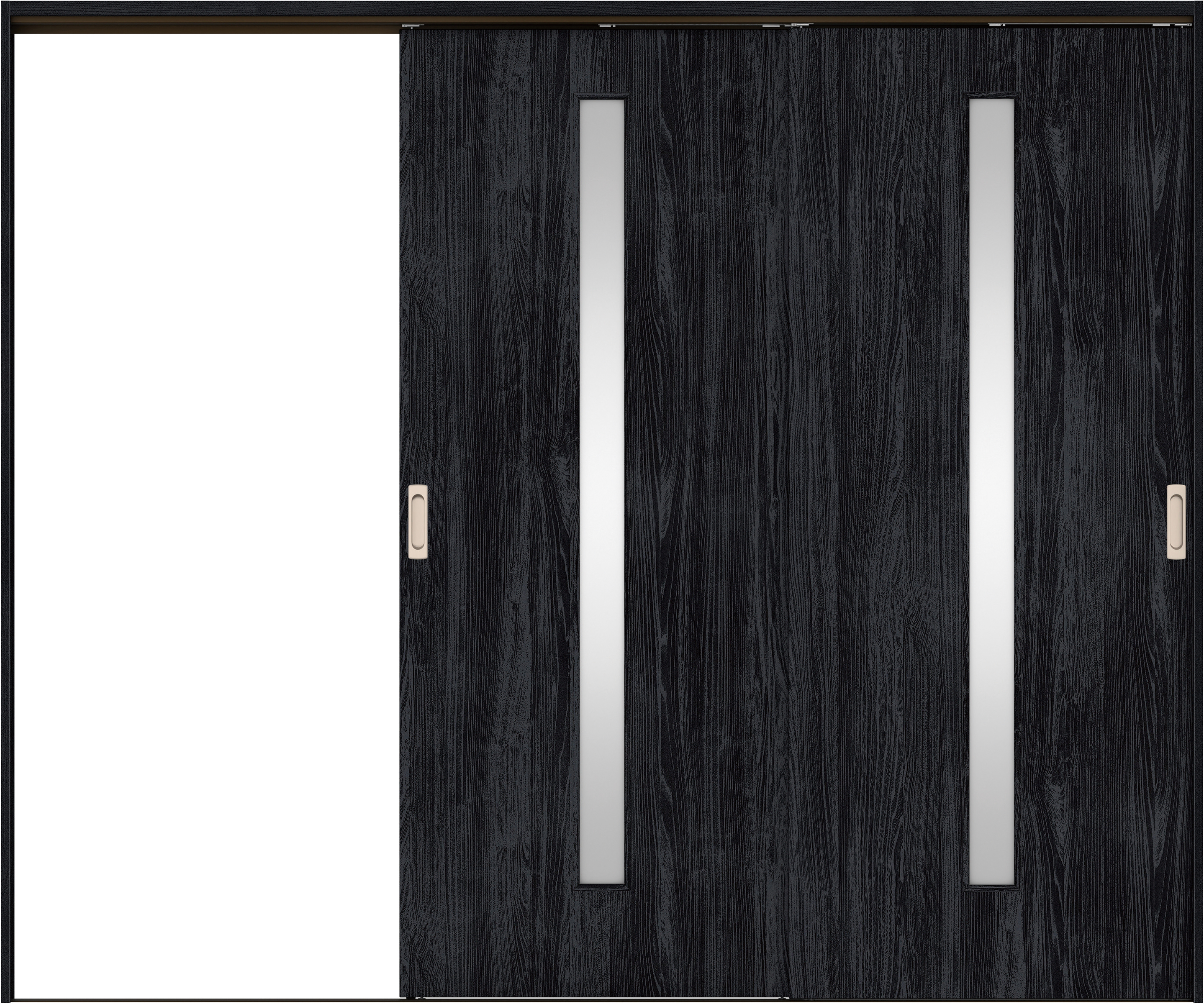 リビングドア　イエリア　吊戸・２枚片引　扉セット　Ｃ４デザイン　２４３７幅用　２０００高　〈モスブラック柄〉　左引用　錠なし　ラクラクローズ付用