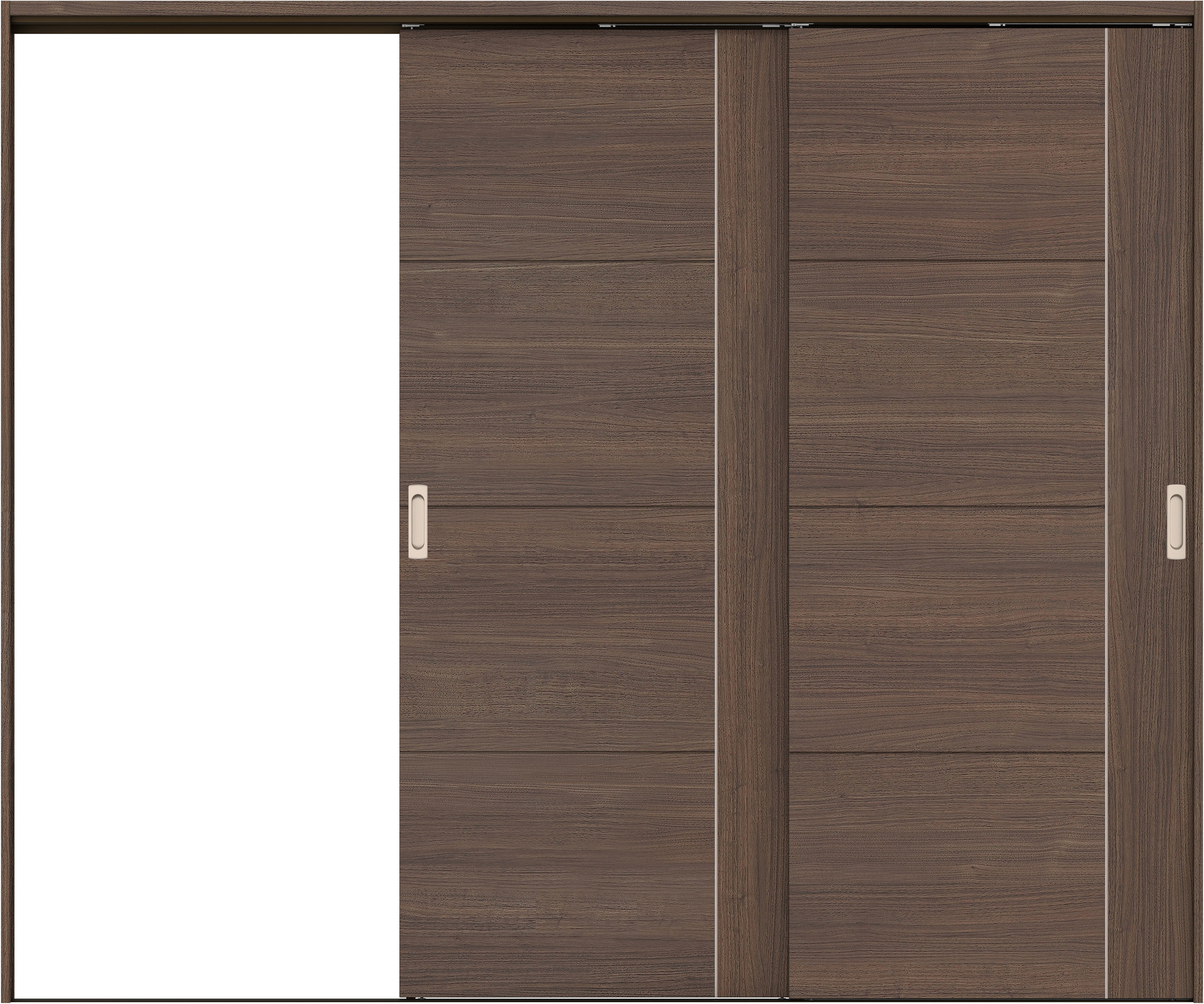 リビングドア　イエリア　吊戸・２枚片引　扉セット　Ｄ１デザイン　２４３７幅用　２０００高　〈ダルブラウン柄〉　左引用　錠なし　ラクラクローズ付用