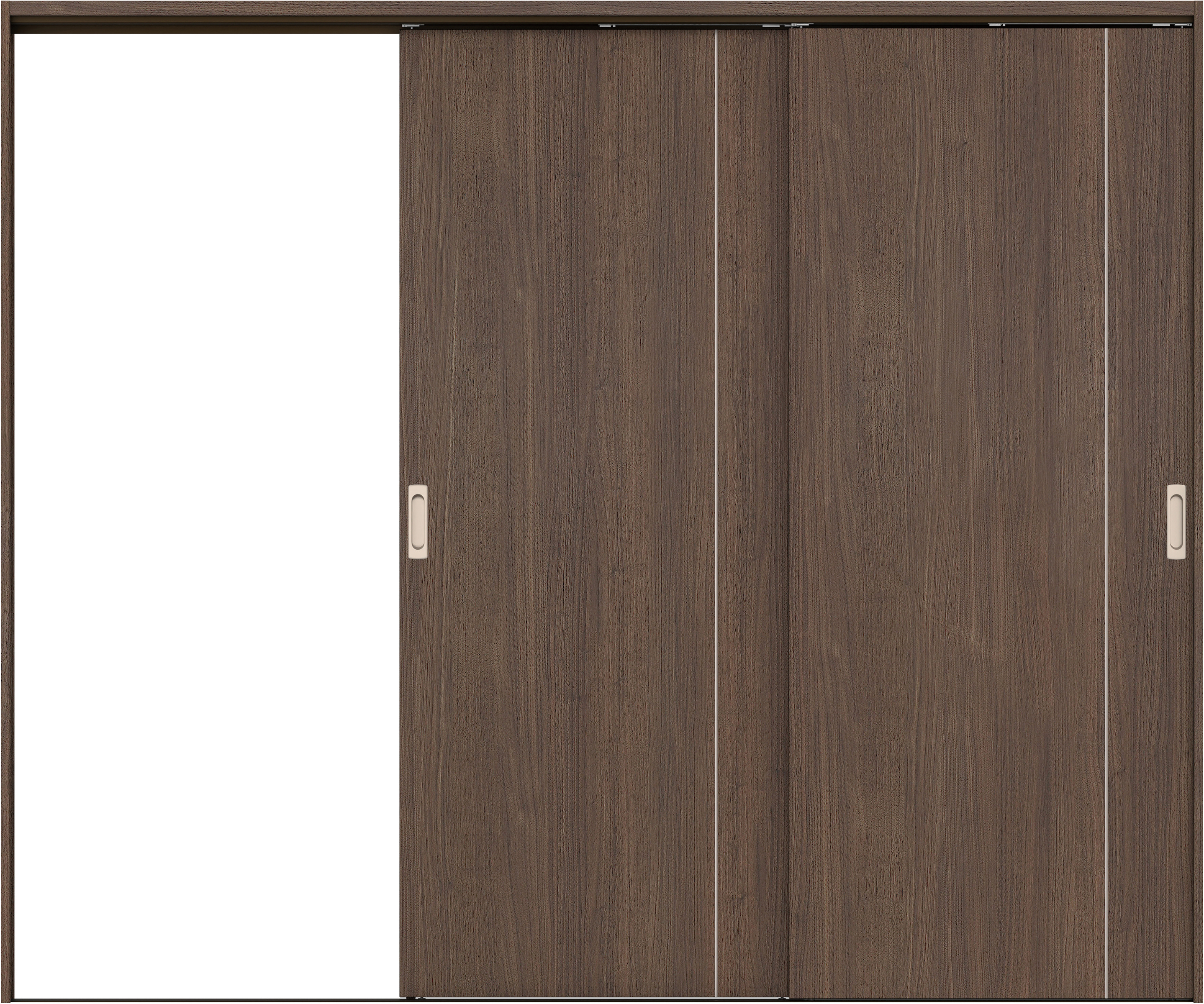 リビングドア　イエリア　吊戸・２枚片引　扉セット　Ｄ３デザイン　２４３７幅用　２０００高　〈ダルブラウン柄〉　左引用　錠なし　ラクラクローズ付用