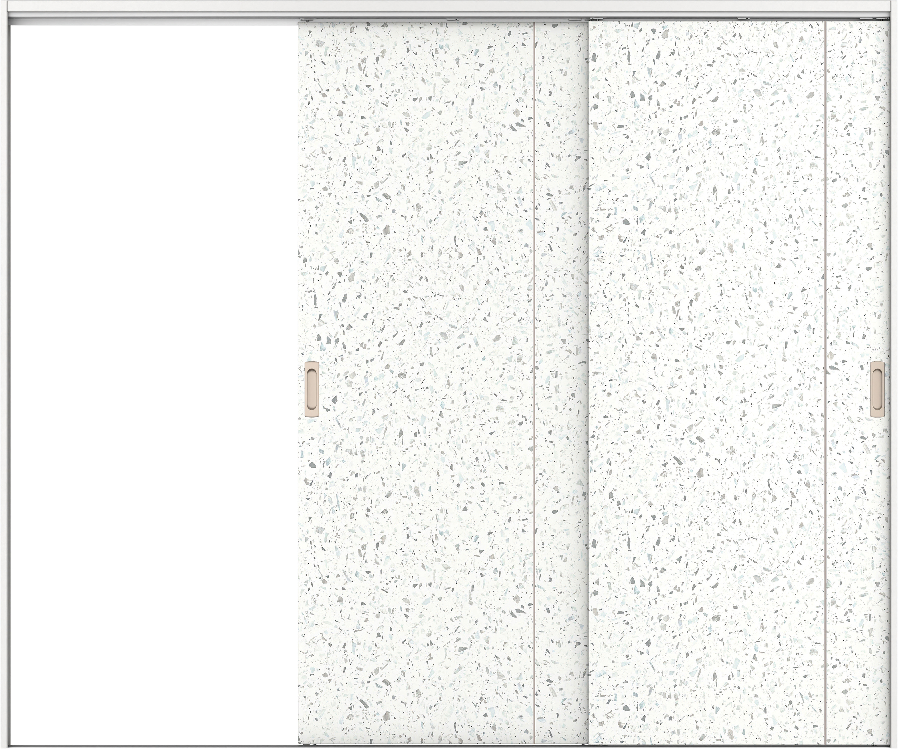 リビングドア　イエリア　吊戸・２枚片引　扉セット　Ｄ３デザイン　２４３７幅用　２０００高　〈テラゾホワイト柄〉　左引用　錠なし　ラクラクローズ付用