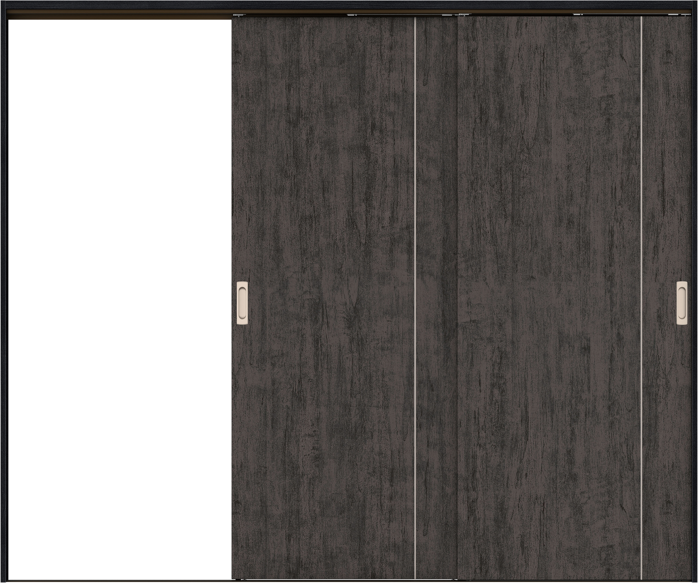 リビングドア　イエリア　吊戸・２枚片引　扉セット　Ｄ３デザイン　２４３７幅用　２０００高　〈ドライブラック柄〉　左引用　錠なし　ラクラクローズ付用