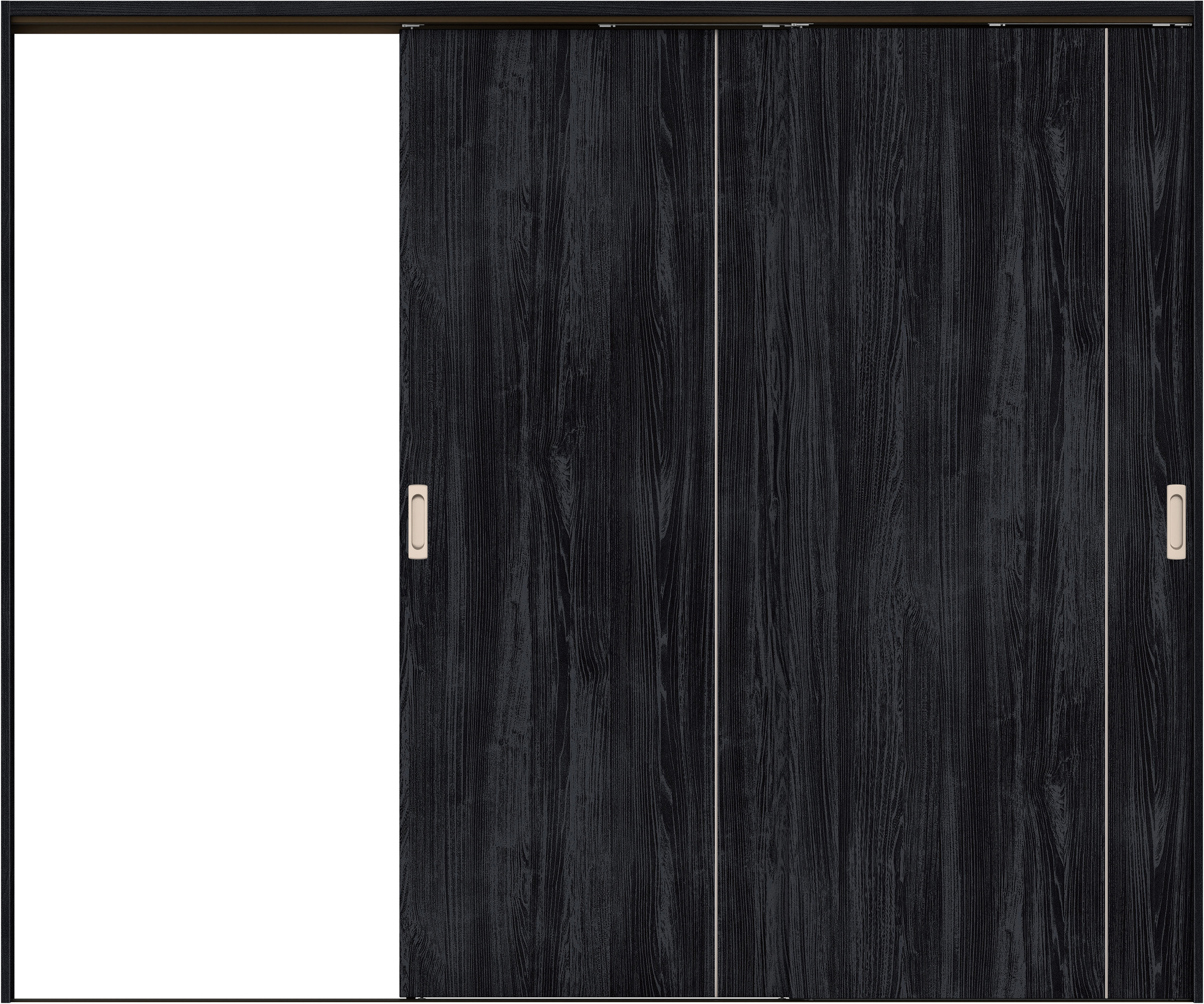 リビングドア　イエリア　吊戸・２枚片引　扉セット　Ｄ３デザイン　２４３７幅用　２０００高　〈モスブラック柄〉　左引用　錠なし　ラクラクローズ付用