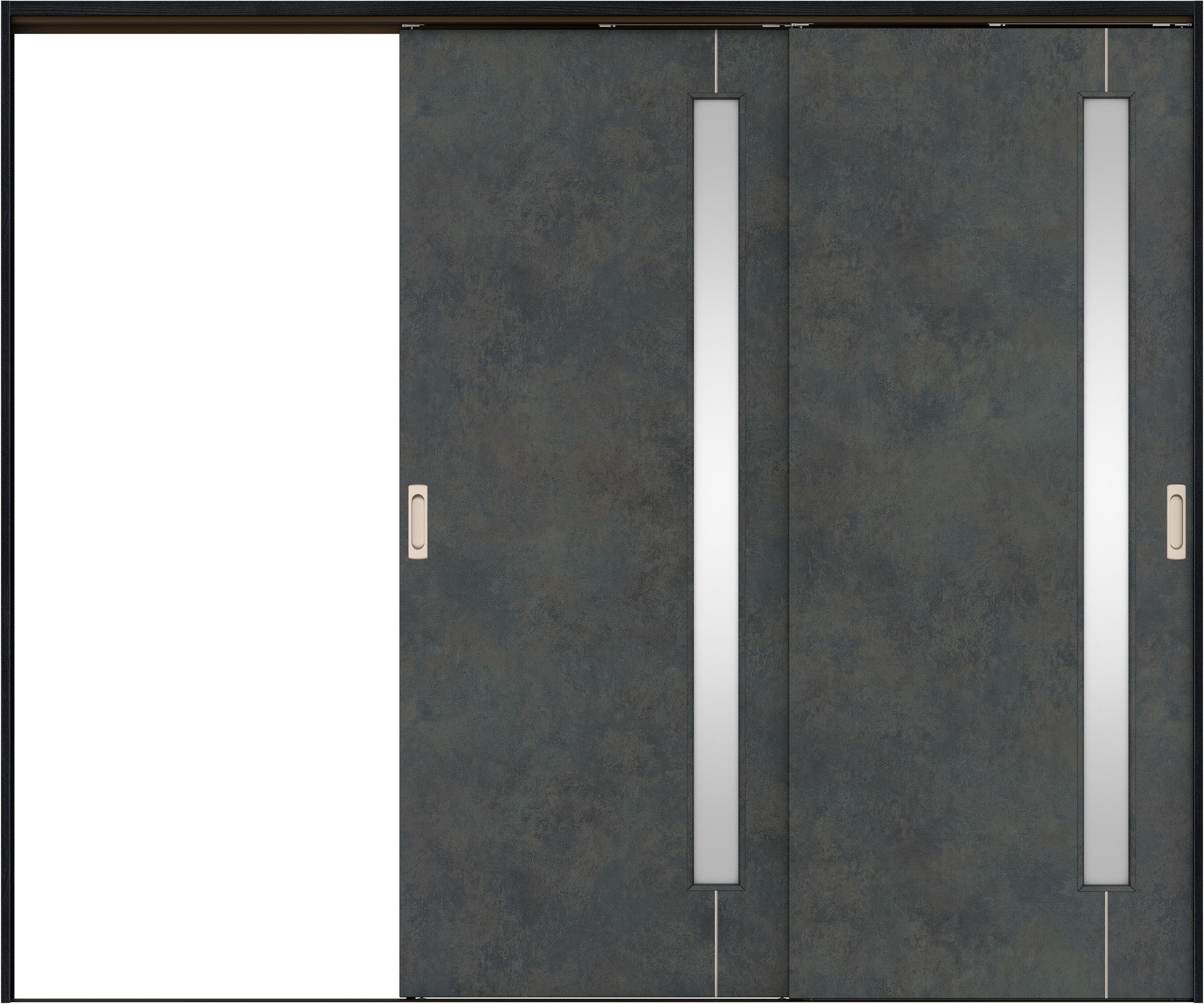 リビングドア　イエリア　吊戸・２枚片引　扉セット　Ｄ４デザイン　２４３７幅用　２０００高　〈アイアンブラック柄〉　左引用　錠なし　ラクラクローズ付用