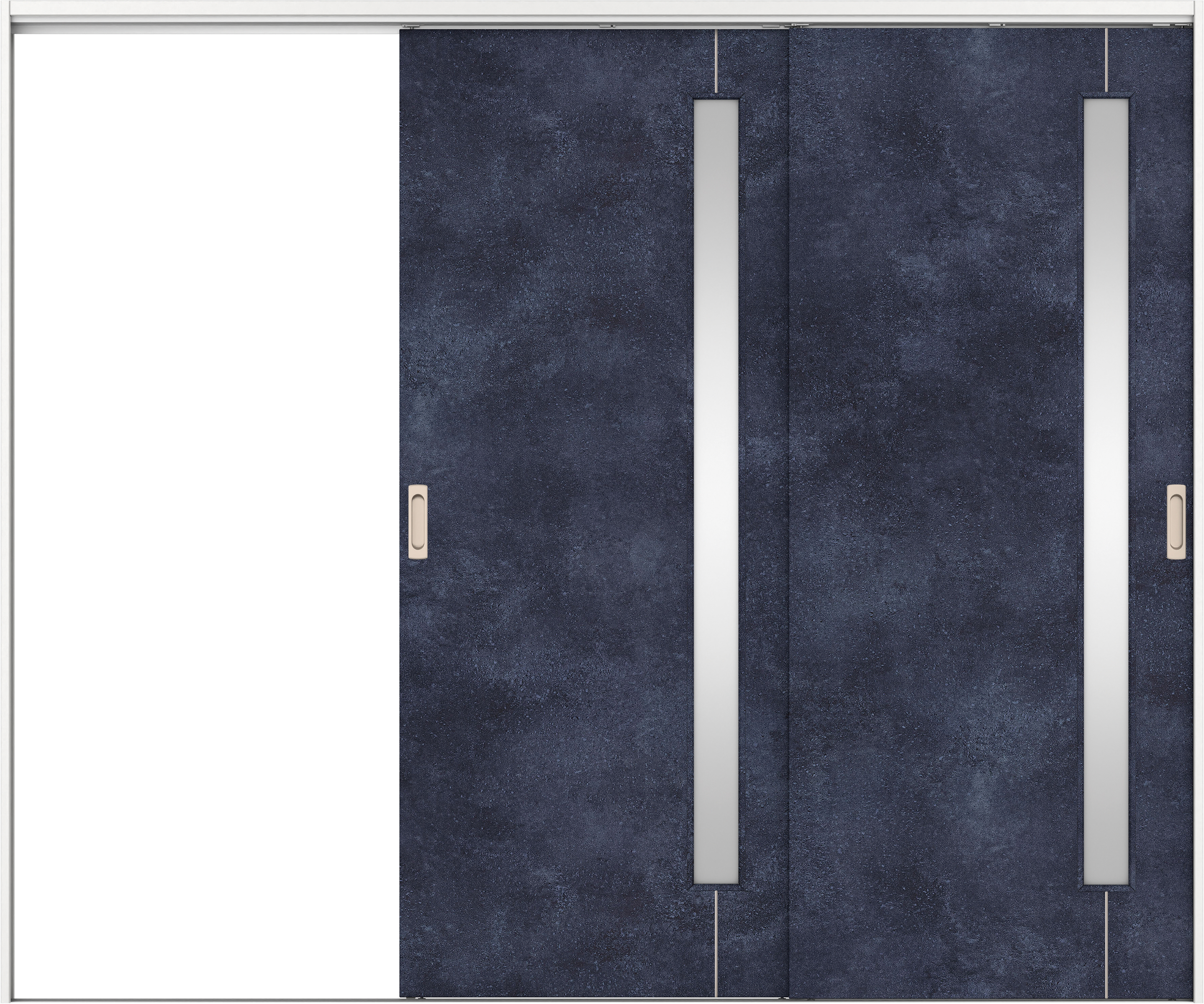 リビングドア　イエリア　吊戸・２枚片引　扉セット　Ｄ４デザイン　２４３７幅用　２０００高　〈コバルトブルー柄〉　左引用　錠なし　ラクラクローズ付用