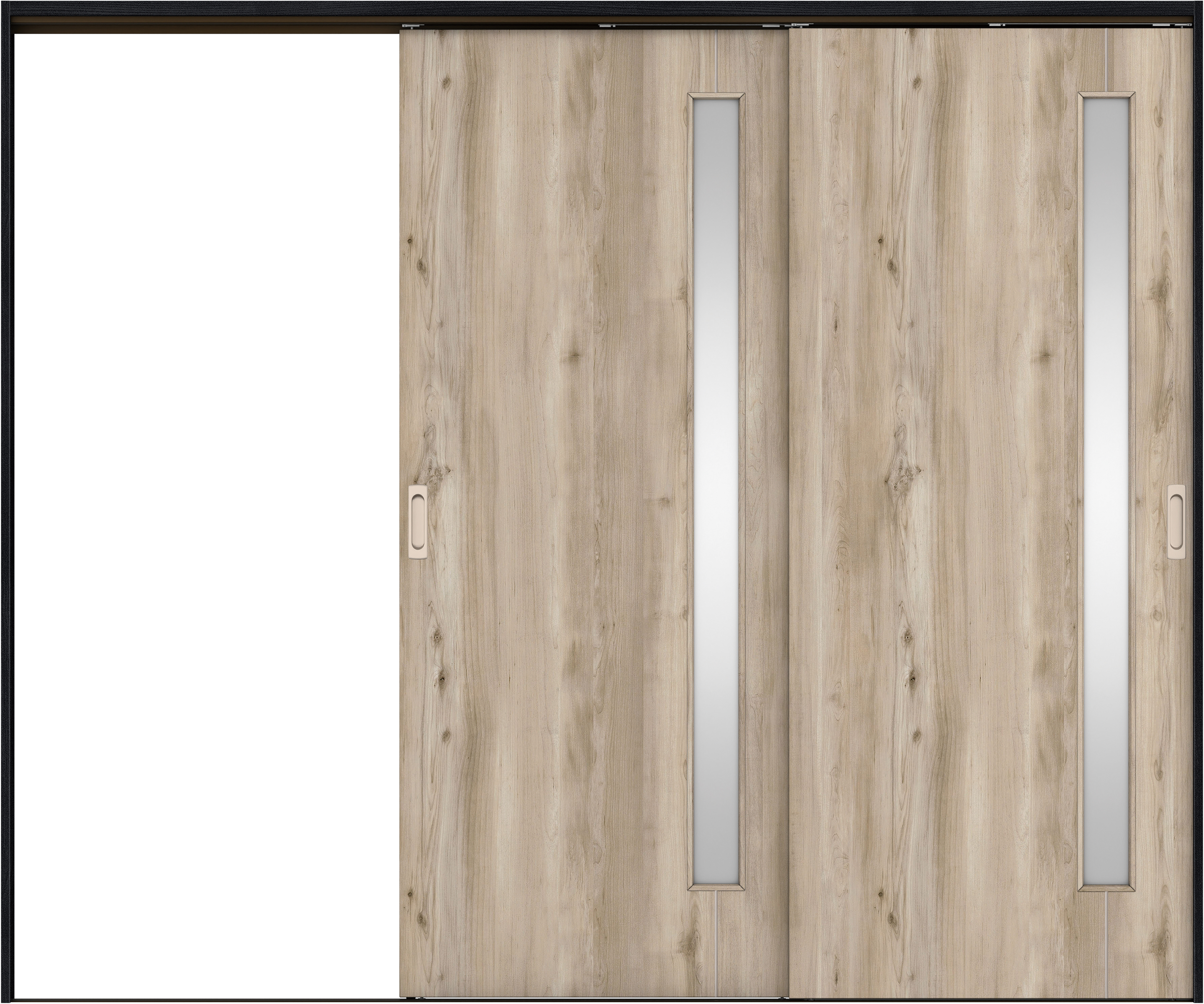 リビングドア　イエリア　吊戸・２枚片引　扉セット　Ｄ４デザイン　２４３７幅用　２０００高　〈スモークグレー柄〉　左引用　錠なし　ラクラクローズ付用