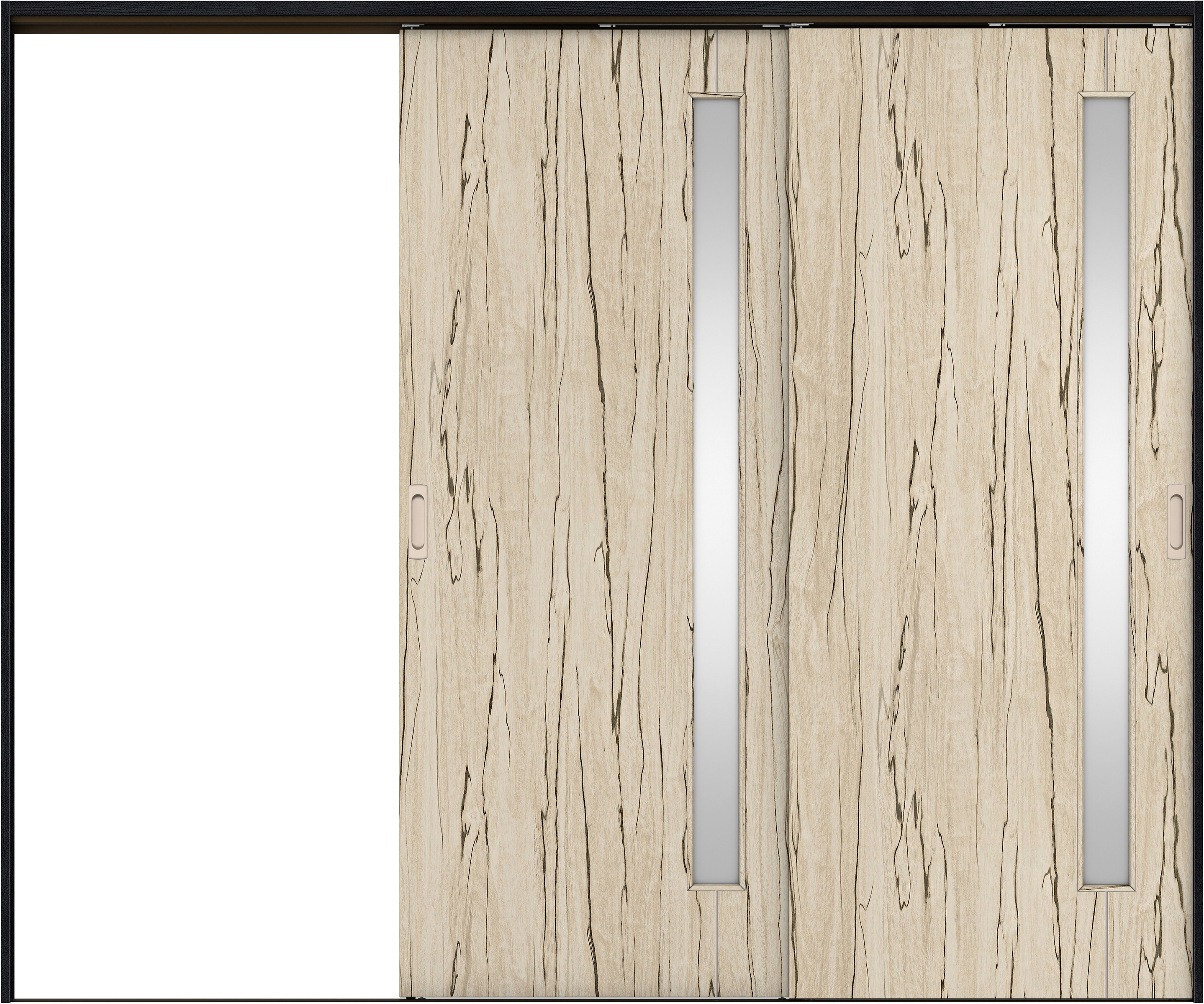 リビングドア　イエリア　吊戸・２枚片引　扉セット　Ｄ４デザイン　２４３７幅用　２０００高　〈スロウベージュ柄〉　左引用　錠なし　ラクラクローズ付用