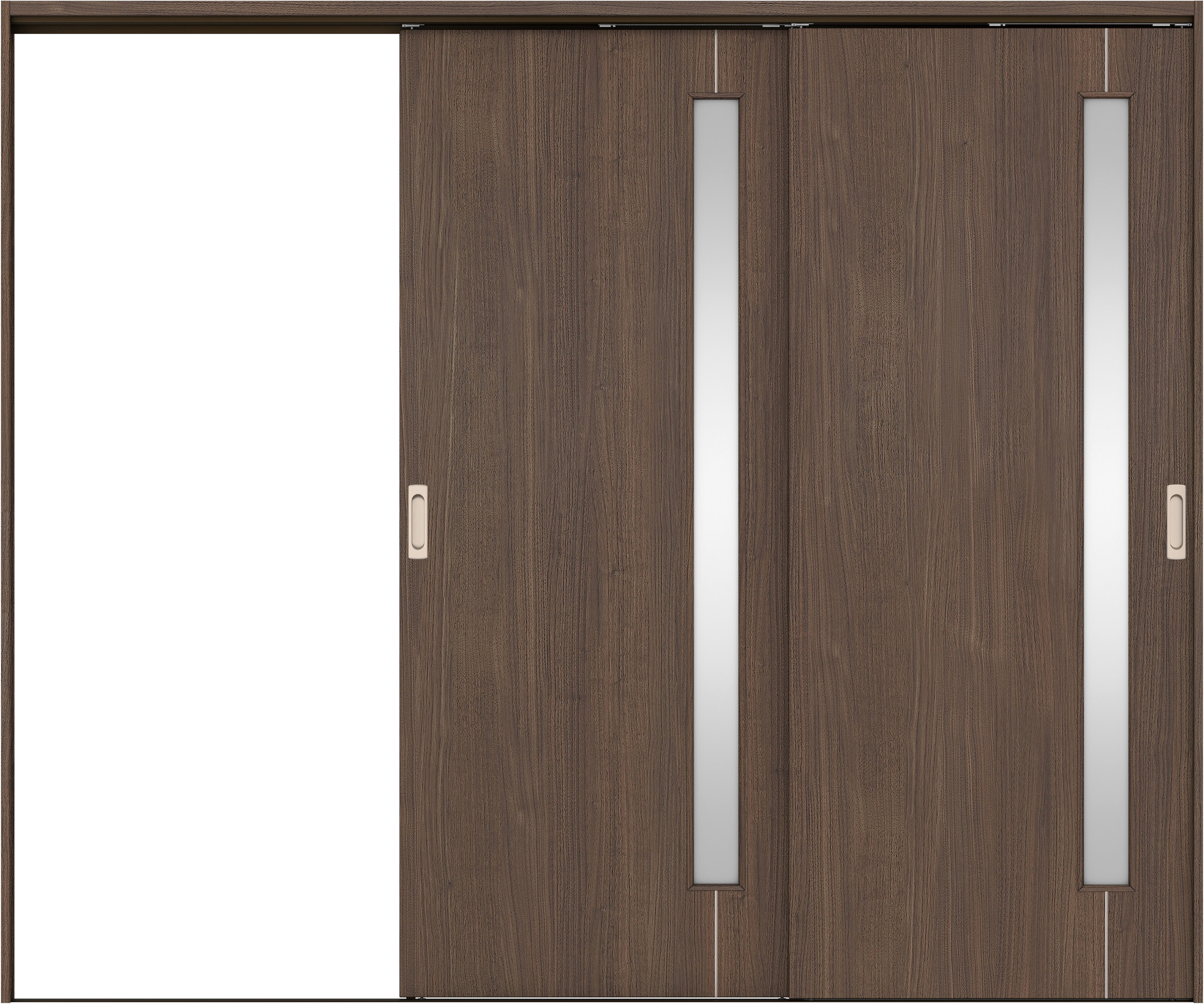 リビングドア　イエリア　吊戸・２枚片引　扉セット　Ｄ４デザイン　２４３７幅用　２０００高　〈ダルブラウン柄〉　左引用　錠なし　ラクラクローズ付用