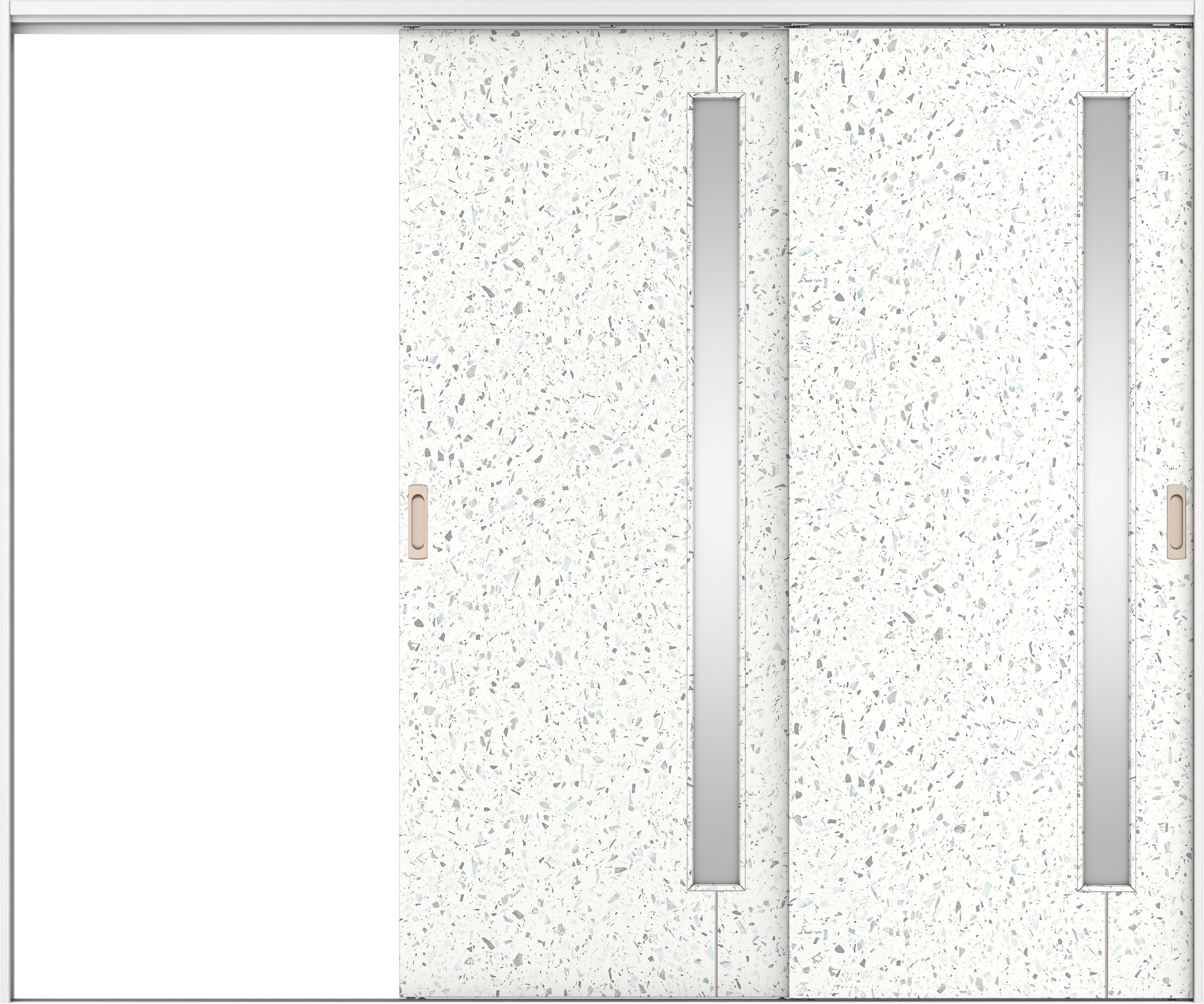 リビングドア　イエリア　吊戸・２枚片引　扉セット　Ｄ４デザイン　２４３７幅用　２０００高　〈テラゾホワイト柄〉　左引用　錠なし　ラクラクローズ付用