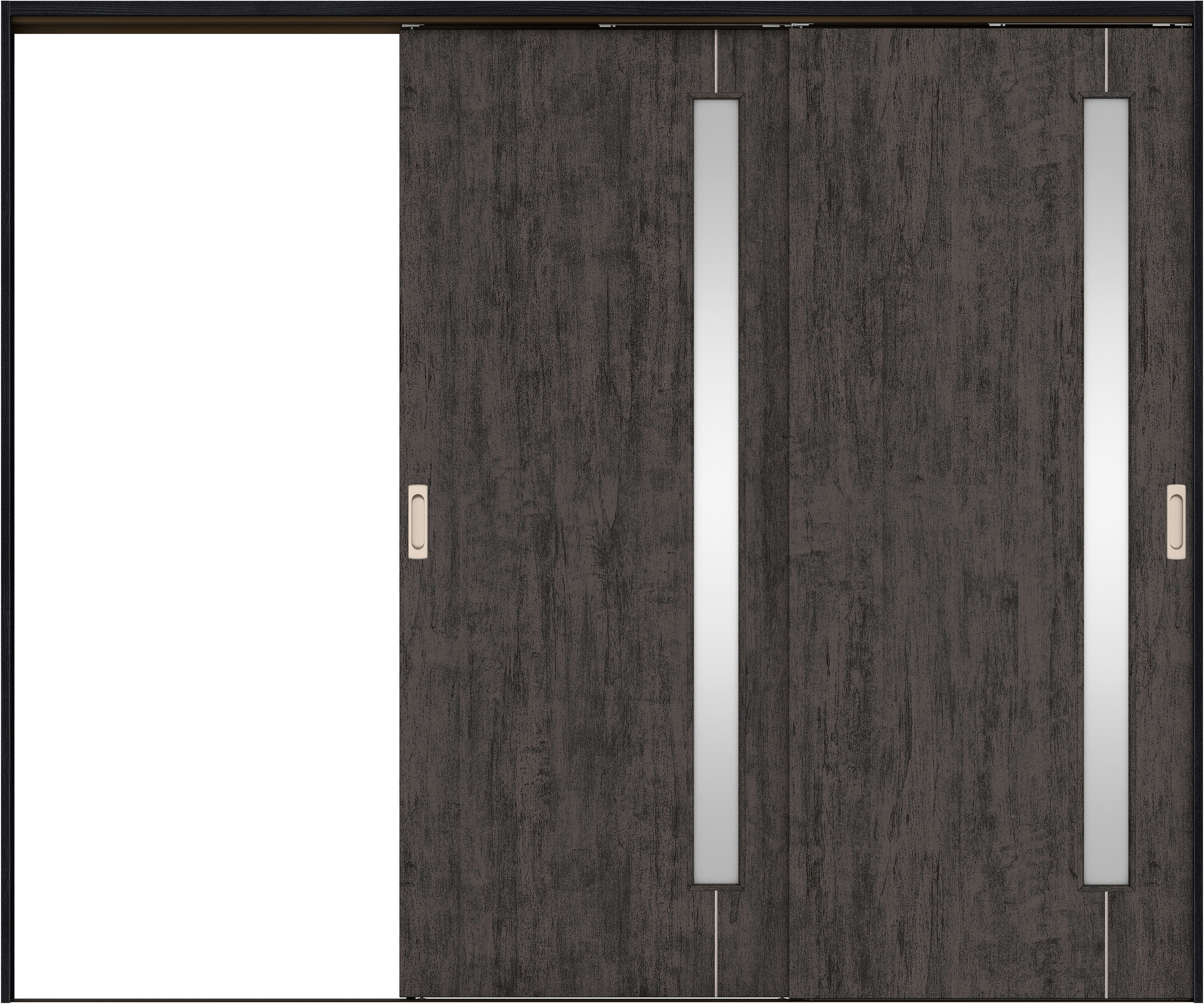 リビングドア　イエリア　吊戸・２枚片引　扉セット　Ｄ４デザイン　２４３７幅用　２０００高　〈ドライブラック柄〉　左引用　錠なし　ラクラクローズ付用