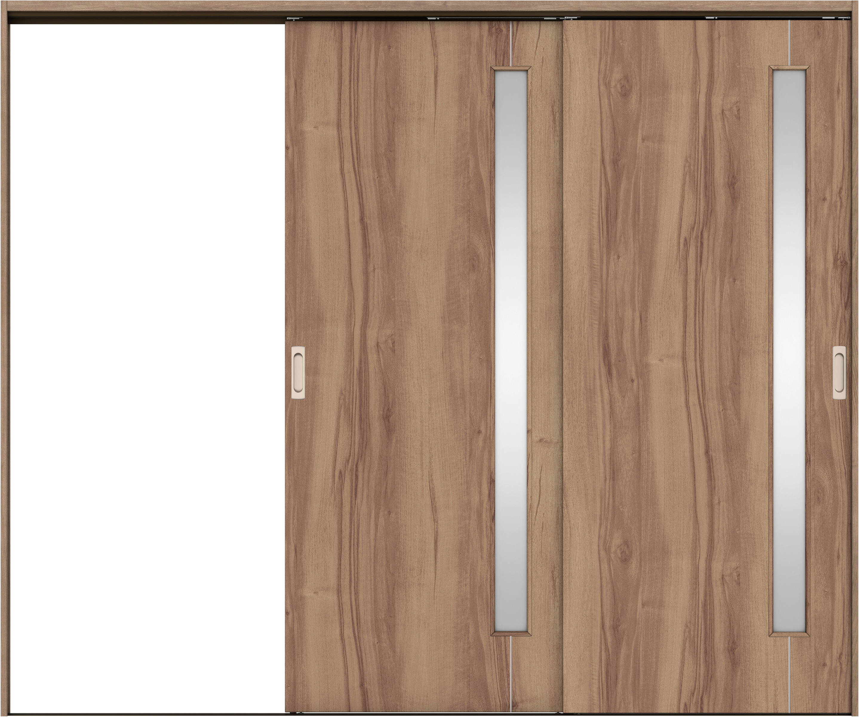 リビングドア　イエリア　吊戸・２枚片引　扉セット　Ｄ４デザイン　２４３７幅用　２０００高　〈バームブラウン柄〉　左引用　錠なし　ラクラクローズ付用