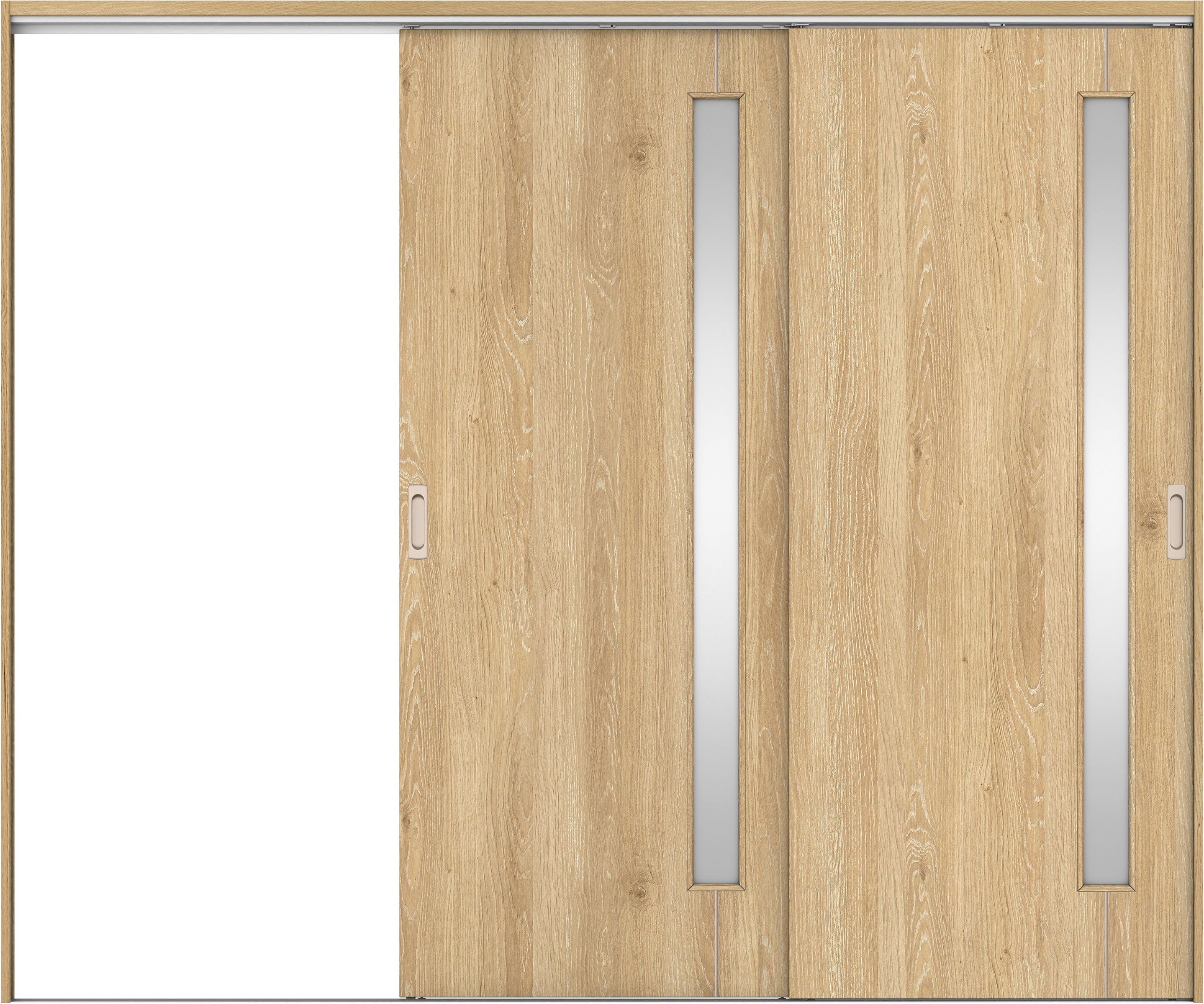 リビングドア　イエリア　吊戸・２枚片引　扉セット　Ｄ４デザイン　２４３７幅用　２０００高　〈ミルキーオーカー柄〉　左引用　錠なし　ラクラクローズ付用