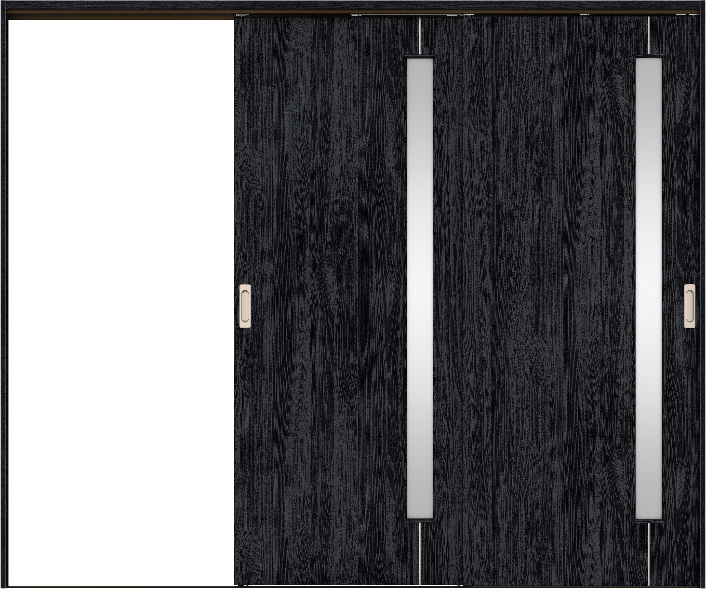 リビングドア　イエリア　吊戸・２枚片引　扉セット　Ｄ４デザイン　２４３７幅用　２０００高　〈モスブラック柄〉　左引用　錠なし　ラクラクローズ付用