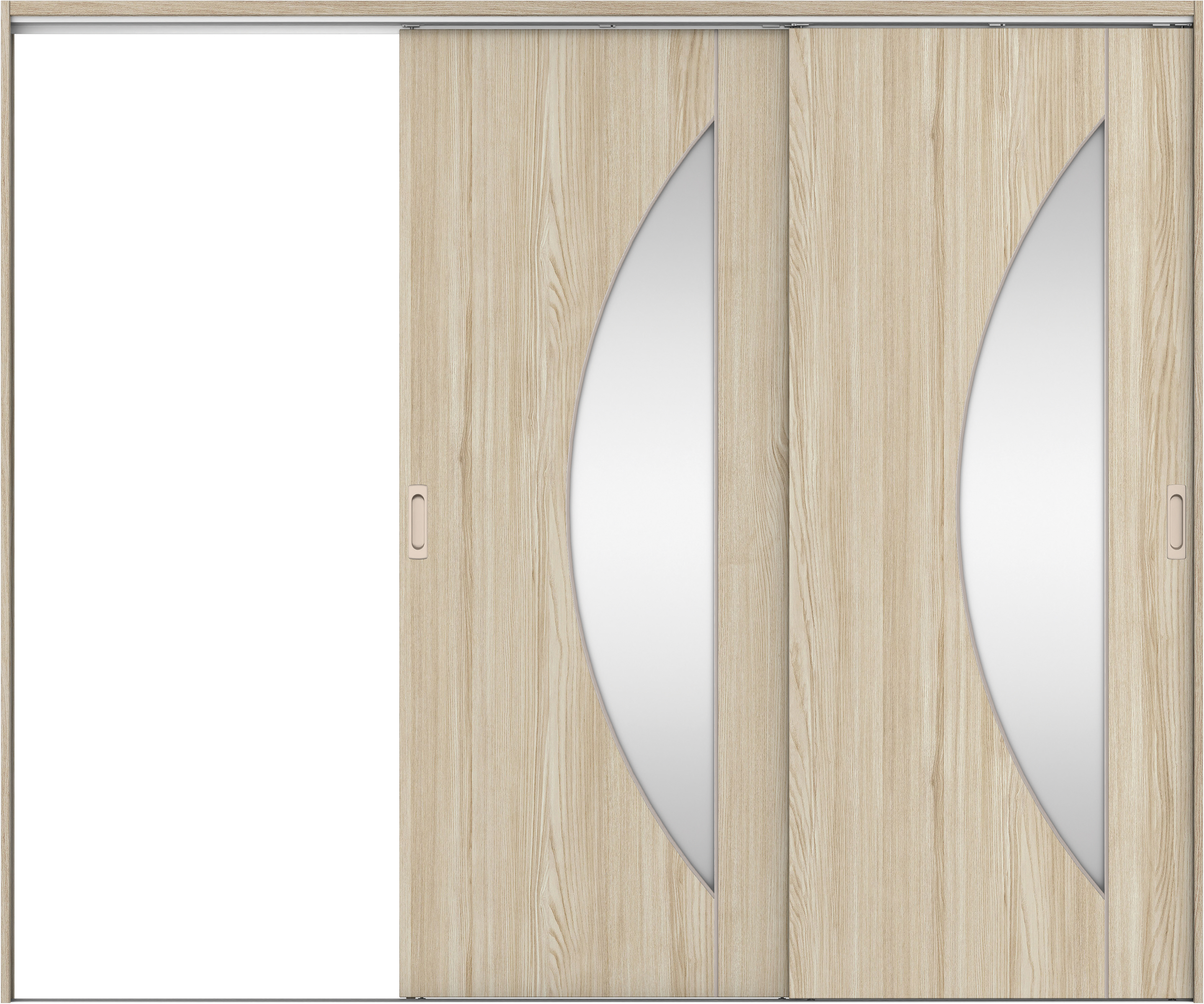 リビングドア　イエリア　吊戸・２枚片引　扉セット　Ｄ５デザイン　２４３７幅用　２０００高　〈ソフトグレージュ柄〉　左引用　錠なし　ラクラクローズ付用