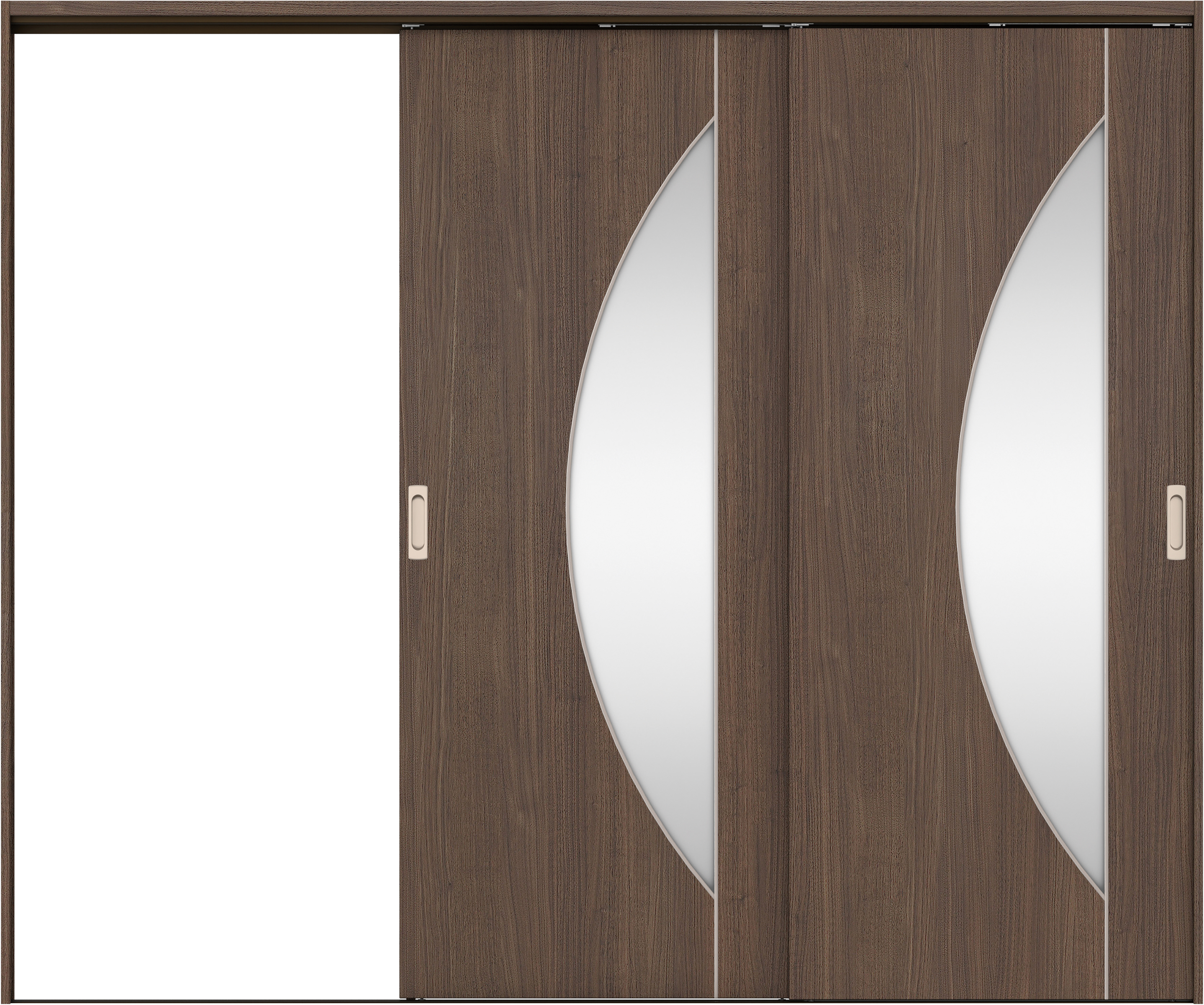 リビングドア　イエリア　吊戸・２枚片引　扉セット　Ｄ５デザイン　２４３７幅用　２０００高　〈ダルブラウン柄〉　左引用　錠なし　ラクラクローズ付用