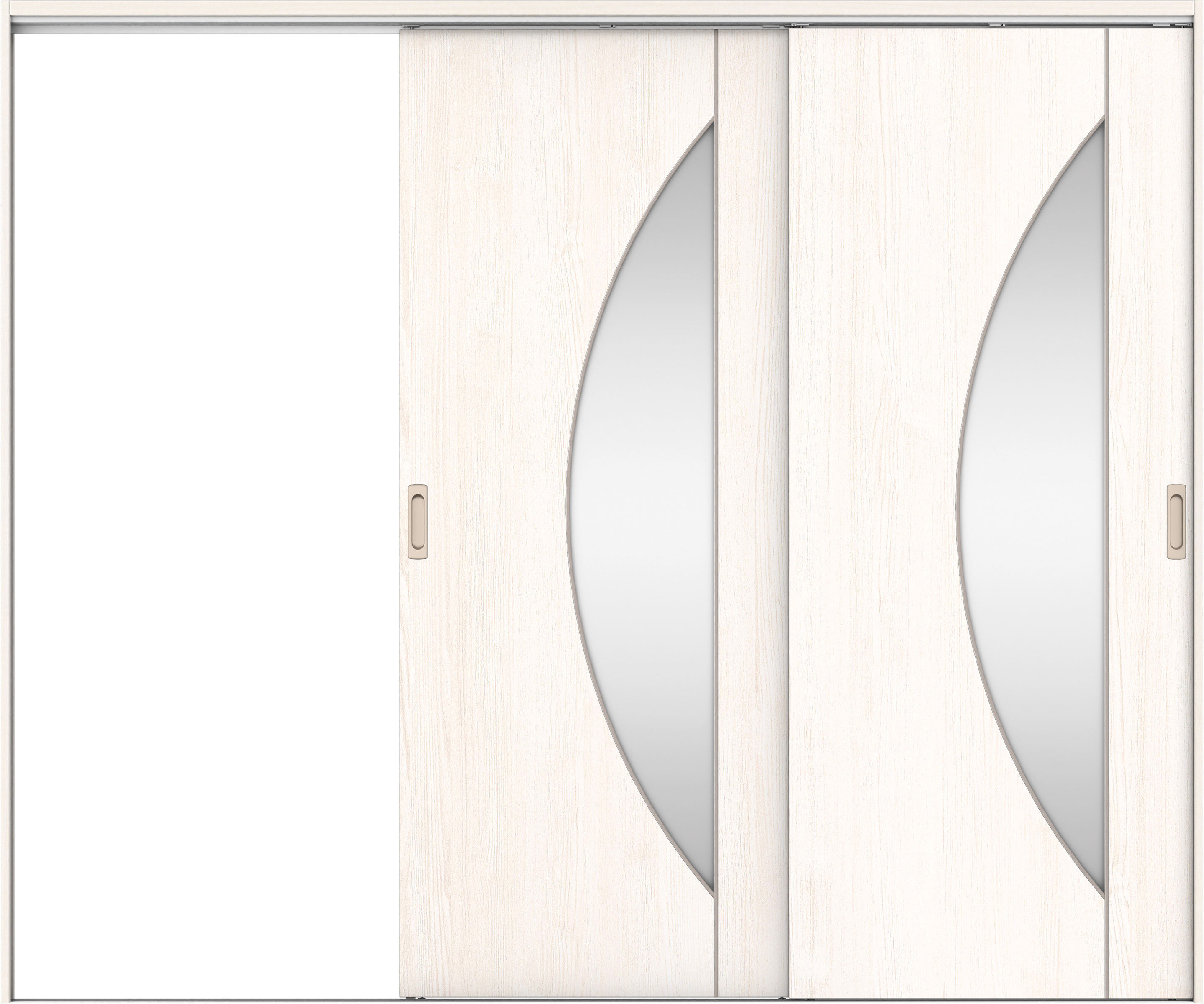 リビングドア　イエリア　吊戸・２枚片引　扉セット　Ｄ５デザイン　２４３７幅用　２０００高　〈ネオホワイト柄〉　左引用　錠なし　ラクラクローズ付用