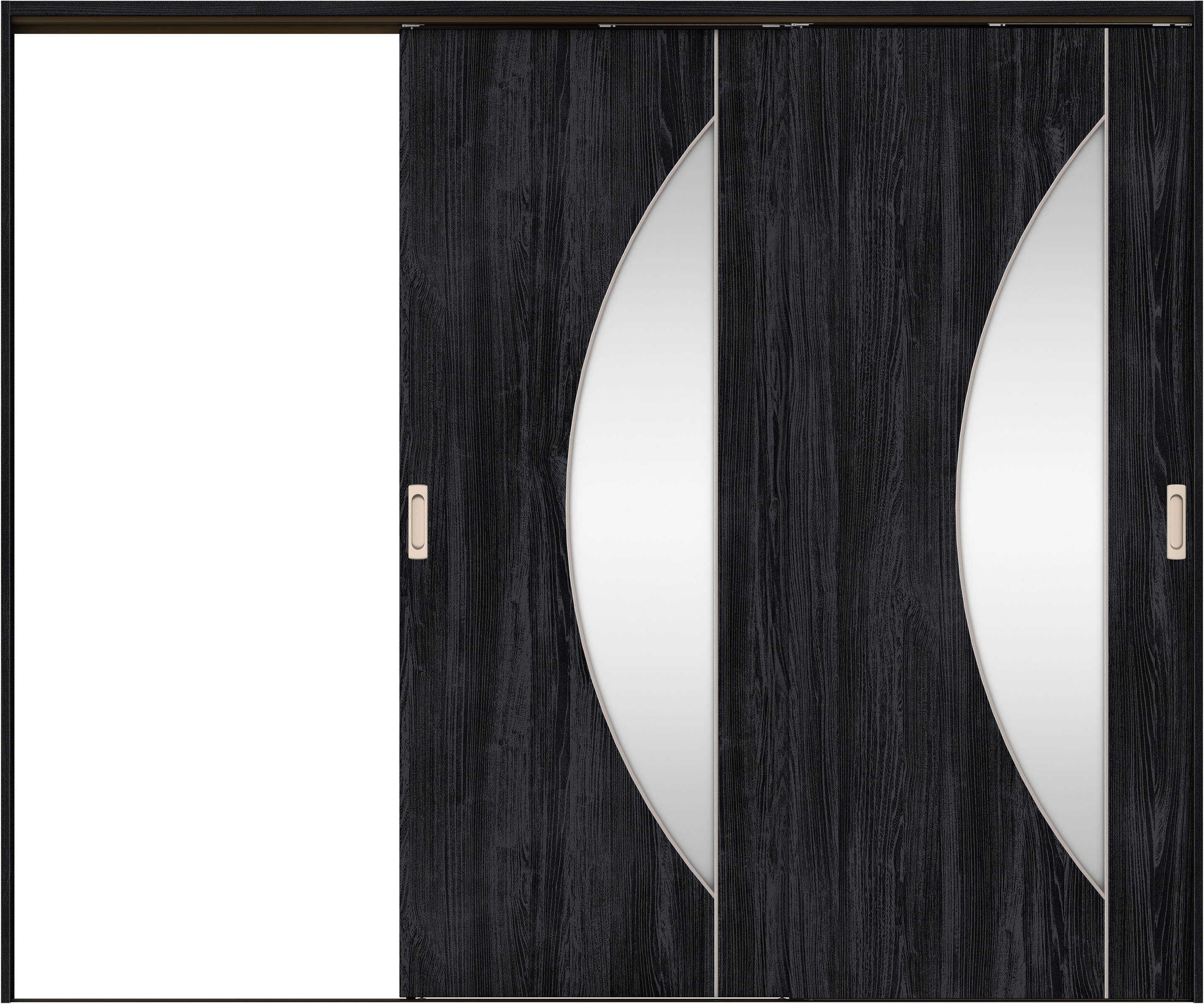 リビングドア　イエリア　吊戸・２枚片引　扉セット　Ｄ５デザイン　２４３７幅用　２０００高　〈モスブラック柄〉　左引用　錠なし　ラクラクローズ付用