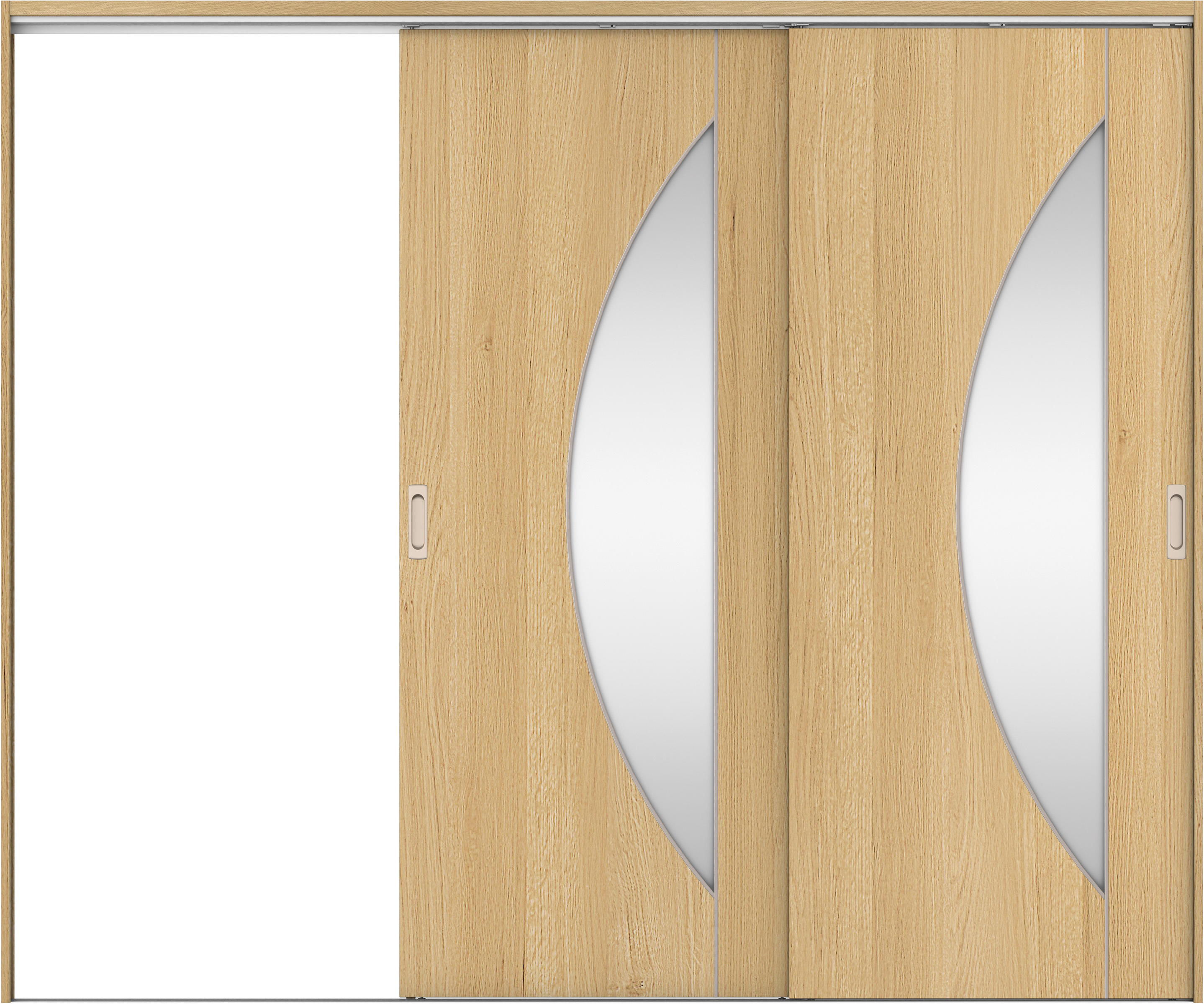 リビングドア　イエリア　吊戸・２枚片引　扉セット　Ｄ５デザイン　２４３７幅用　２０００高　〈ライトオーカー柄〉　左引用　錠なし　ラクラクローズ付用