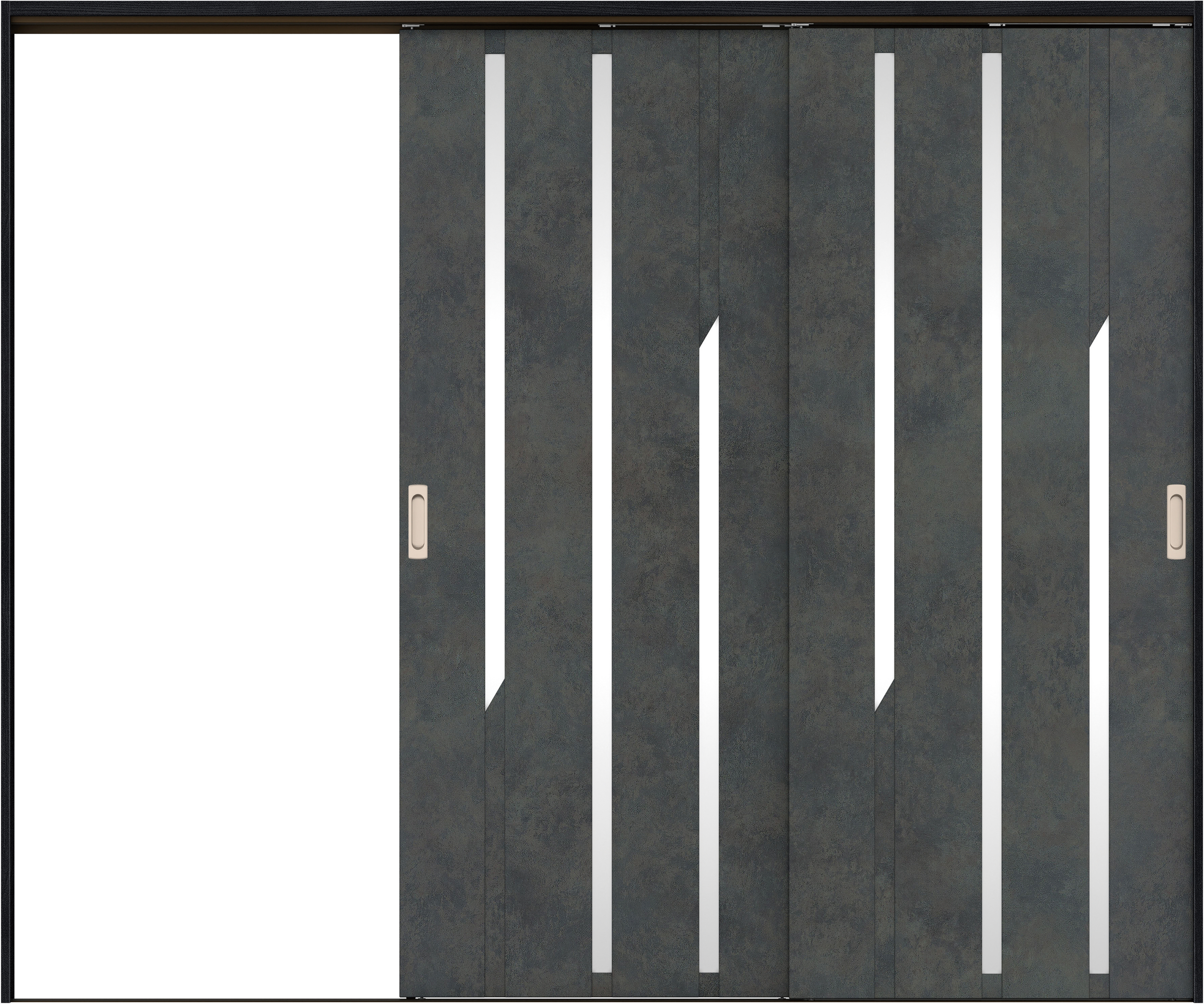 リビングドア　イエリア　吊戸・２枚片引　扉セット　Ｅ３デザイン　２４３７幅用　２０００高　〈アイアンブラック柄〉　左引用　錠なし　ラクラクローズ付用