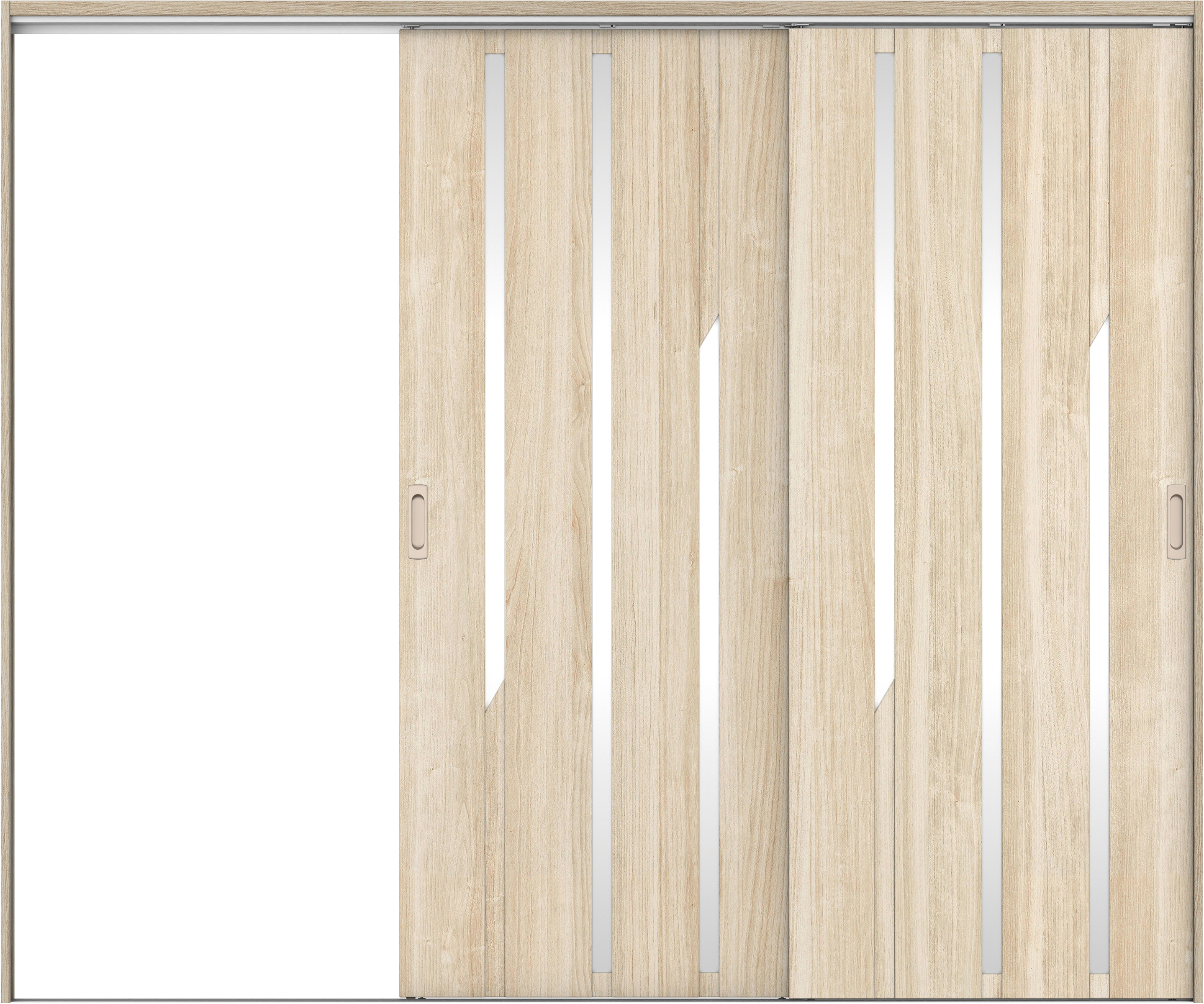 リビングドア　イエリア　吊戸・２枚片引　扉セット　Ｅ３デザイン　２４３７幅用　２０００高　〈コットンベージュ柄〉　左引用　錠なし　ラクラクローズ付用