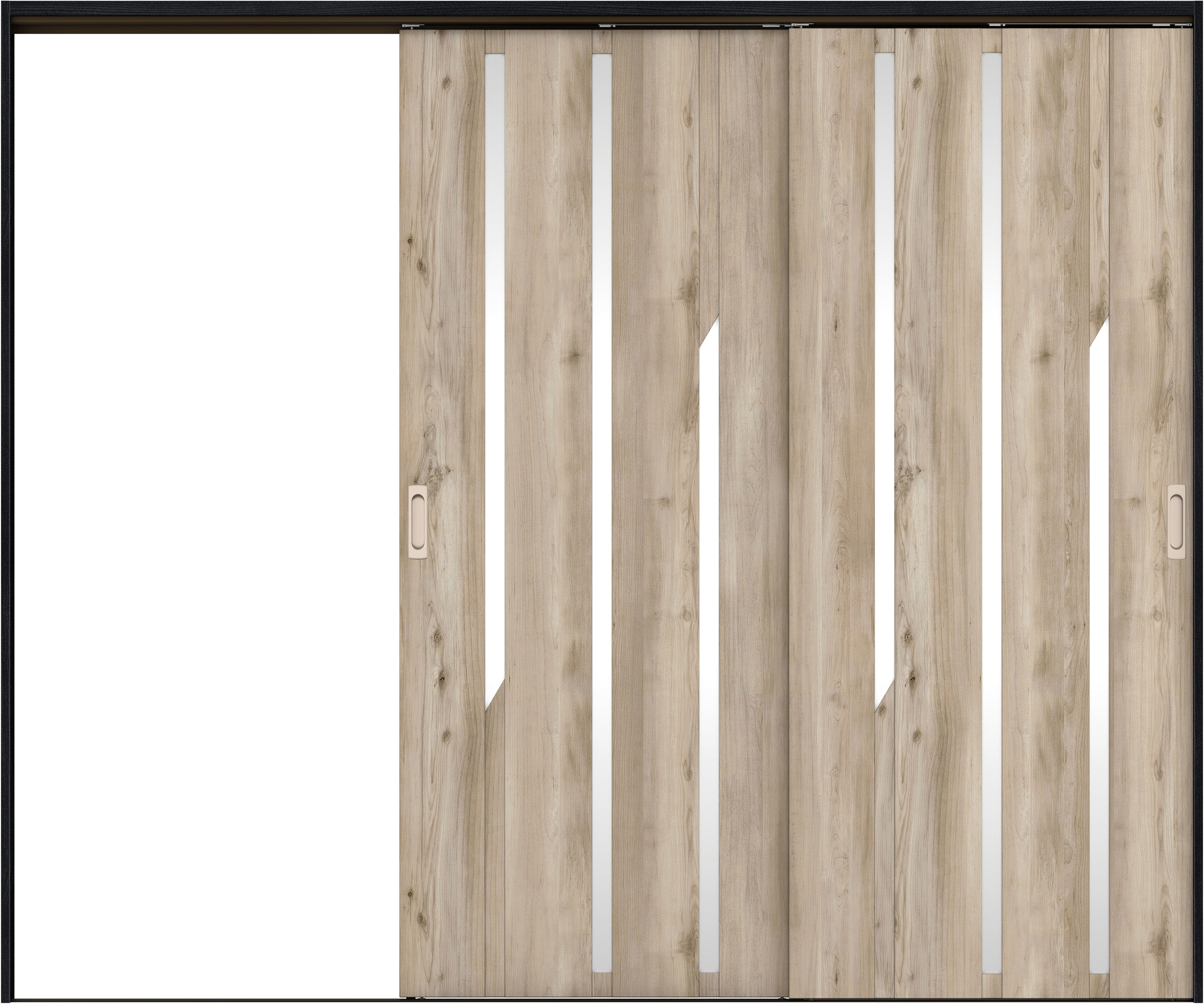 リビングドア　イエリア　吊戸・２枚片引　扉セット　Ｅ３デザイン　２４３７幅用　２０００高　〈スモークグレー柄〉　左引用　錠なし　ラクラクローズ付用