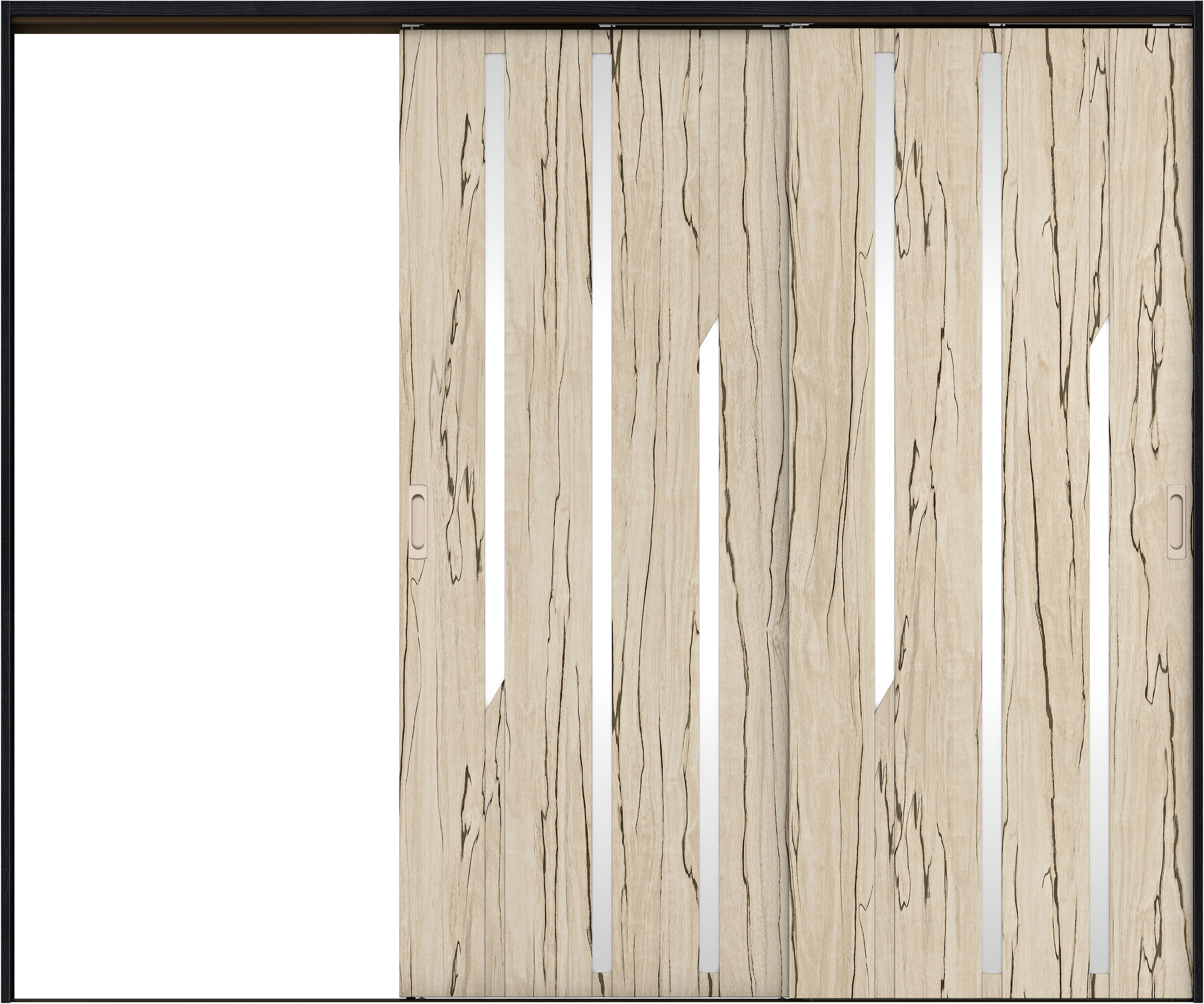 リビングドア　イエリア　吊戸・２枚片引　扉セット　Ｅ３デザイン　２４３７幅用　２０００高　〈スロウベージュ柄〉　左引用　錠なし　ラクラクローズ付用