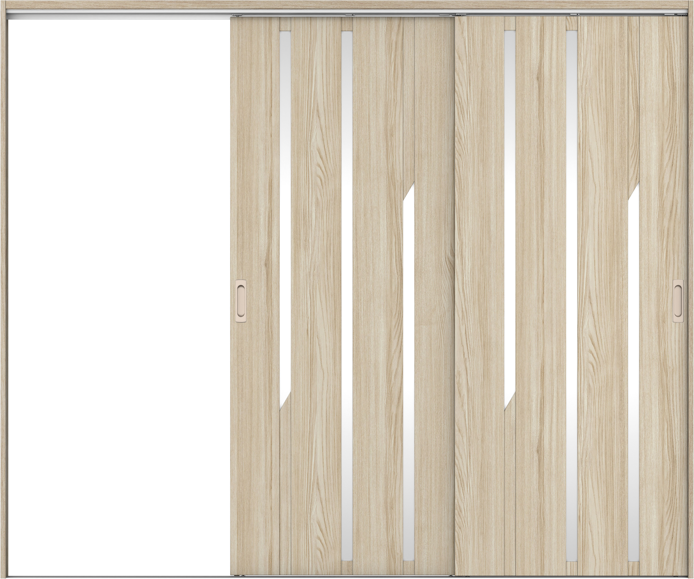 リビングドア　イエリア　吊戸・２枚片引　扉セット　Ｅ３デザイン　２４３７幅用　２０００高　〈ソフトグレージュ柄〉　左引用　錠なし　ラクラクローズ付用