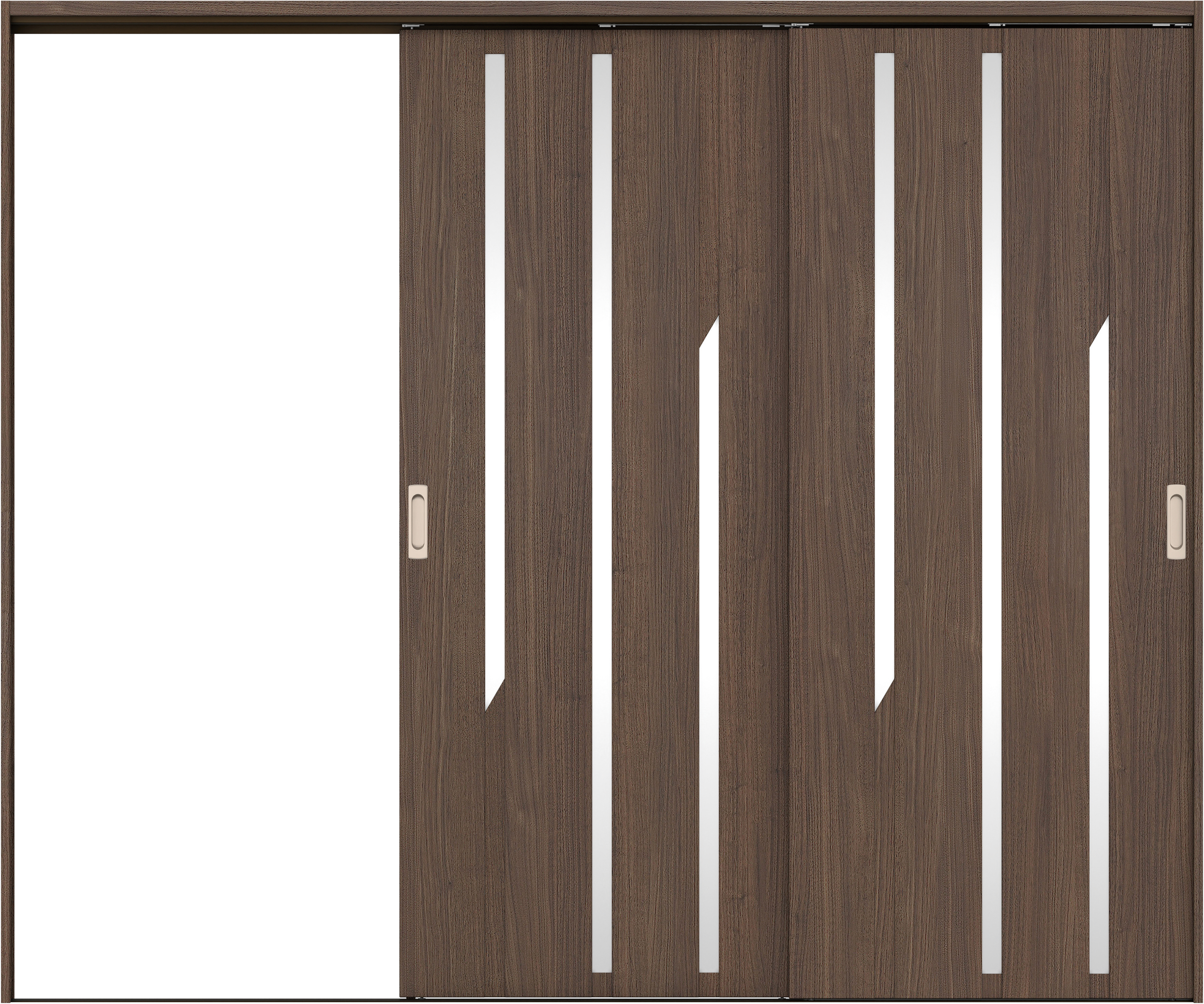 リビングドア　イエリア　吊戸・２枚片引　扉セット　Ｅ３デザイン　２４３７幅用　２０００高　〈ダルブラウン柄〉　左引用　錠なし　ラクラクローズ付用