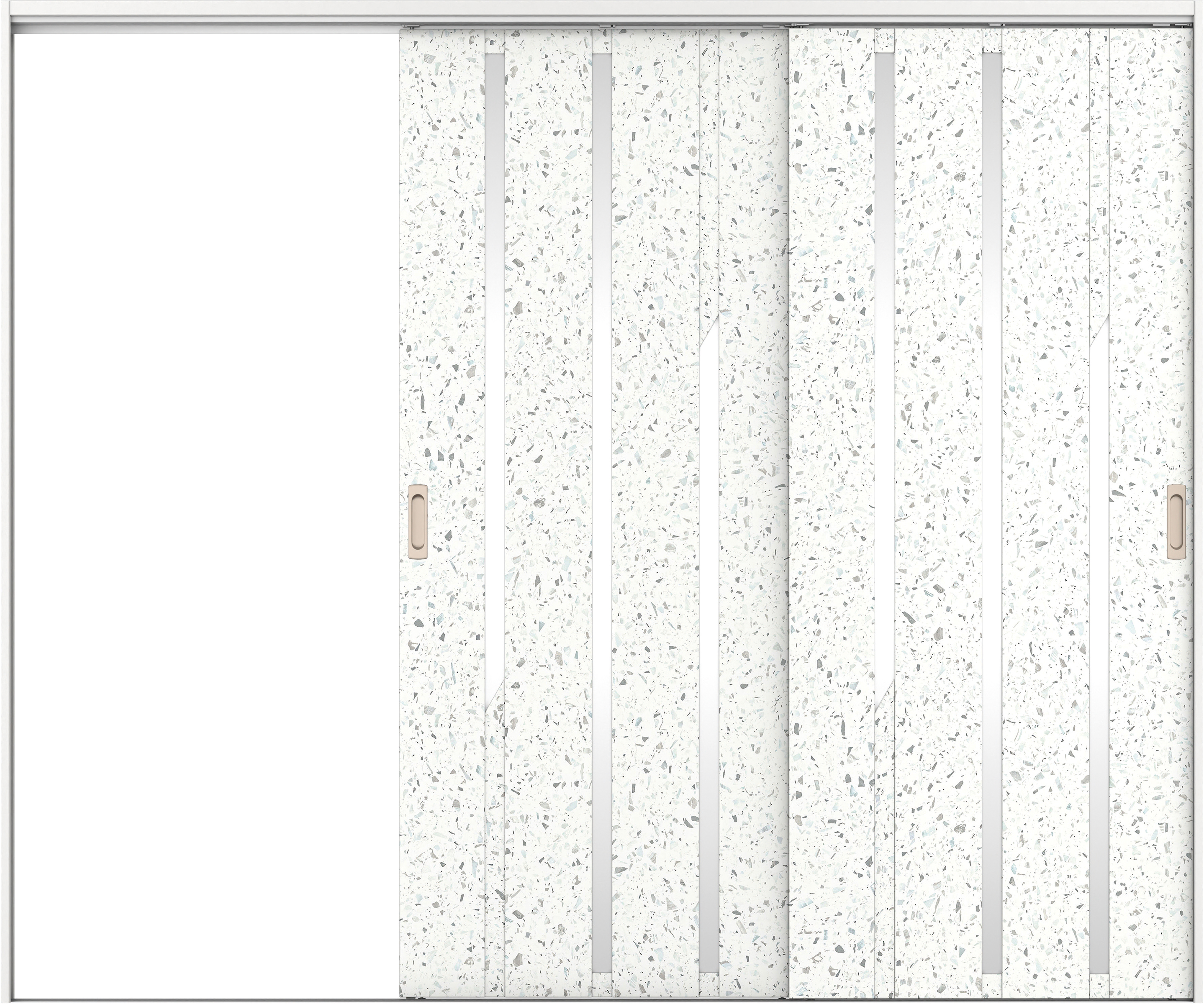 リビングドア　イエリア　吊戸・２枚片引　扉セット　Ｅ３デザイン　２４３７幅用　２０００高　〈テラゾホワイト柄〉　左引用　錠なし　ラクラクローズ付用