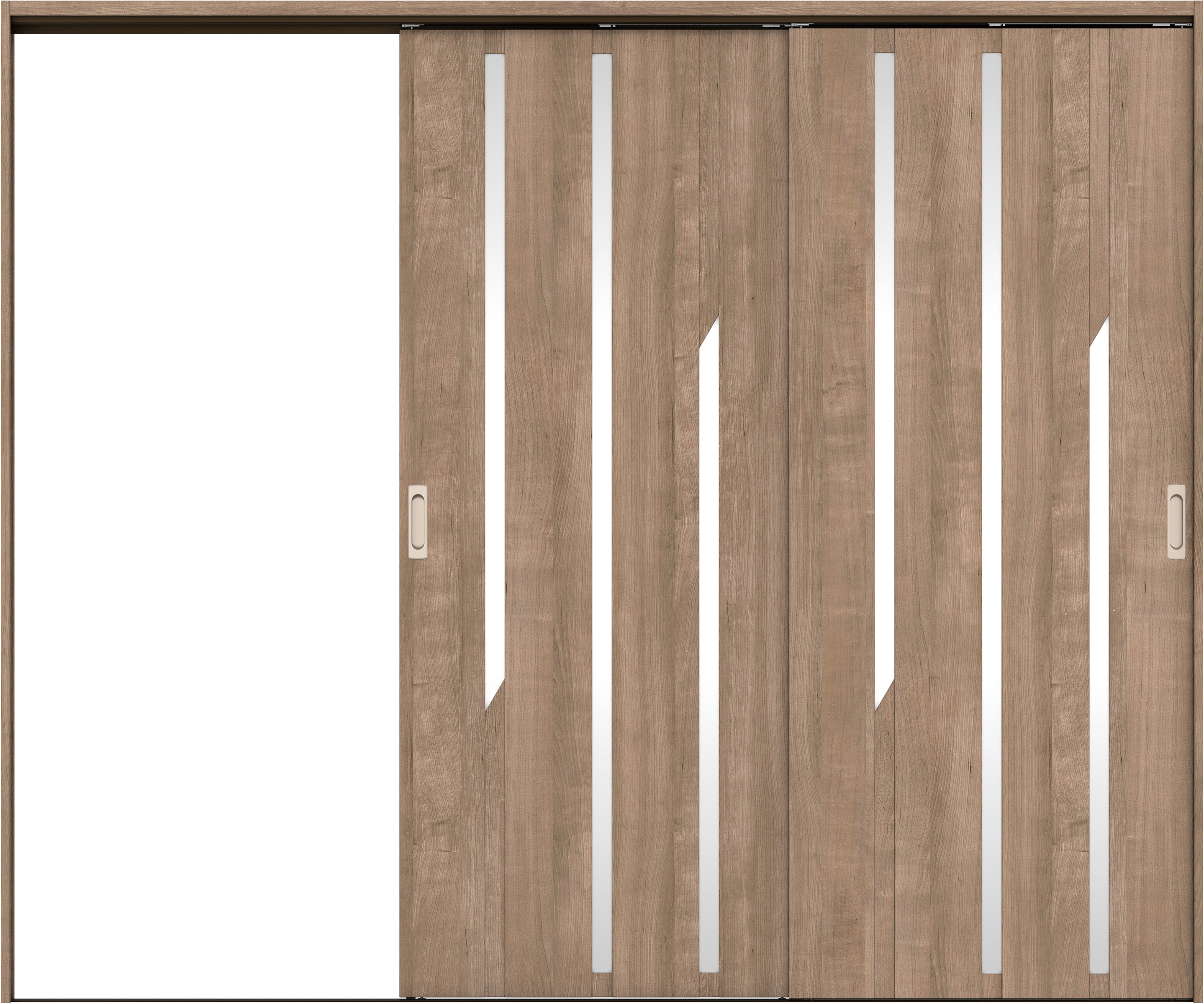 リビングドア　イエリア　吊戸・２枚片引　扉セット　Ｅ３デザイン　２４３７幅用　２０００高　〈トープグレー柄〉　左引用　錠なし　ラクラクローズ付用