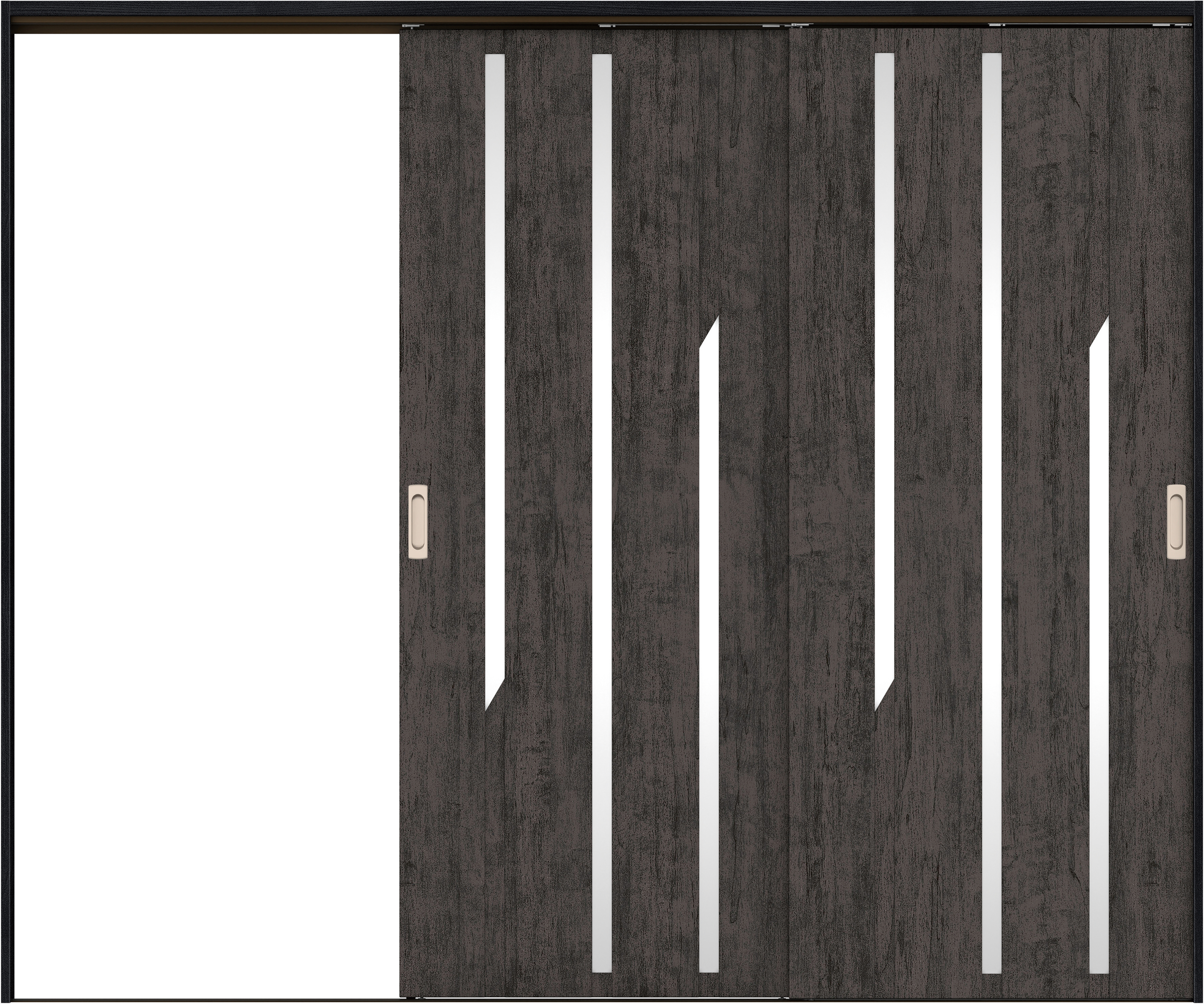 リビングドア　イエリア　吊戸・２枚片引　扉セット　Ｅ３デザイン　２４３７幅用　２０００高　〈ドライブラック柄〉　左引用　錠なし　ラクラクローズ付用