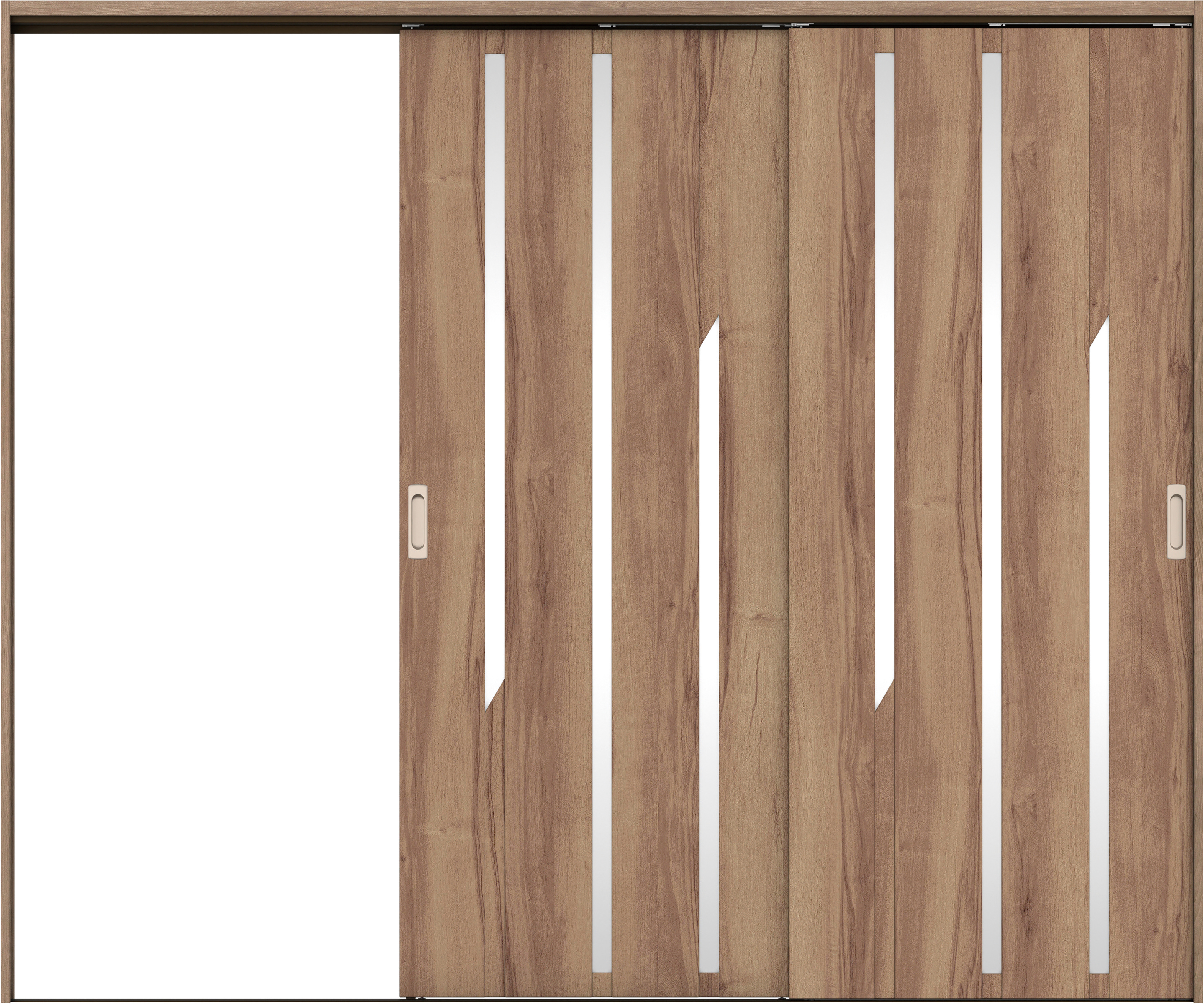 リビングドア　イエリア　吊戸・２枚片引　扉セット　Ｅ３デザイン　２４３７幅用　２０００高　〈バームブラウン柄〉　左引用　錠なし　ラクラクローズ付用